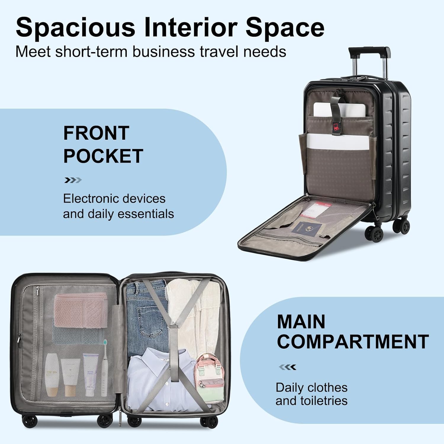 Carry On Luggage 22×14×9 Airline Approved, 20 Inch Lightweight ABS+PC Hard Shell Suitcases with