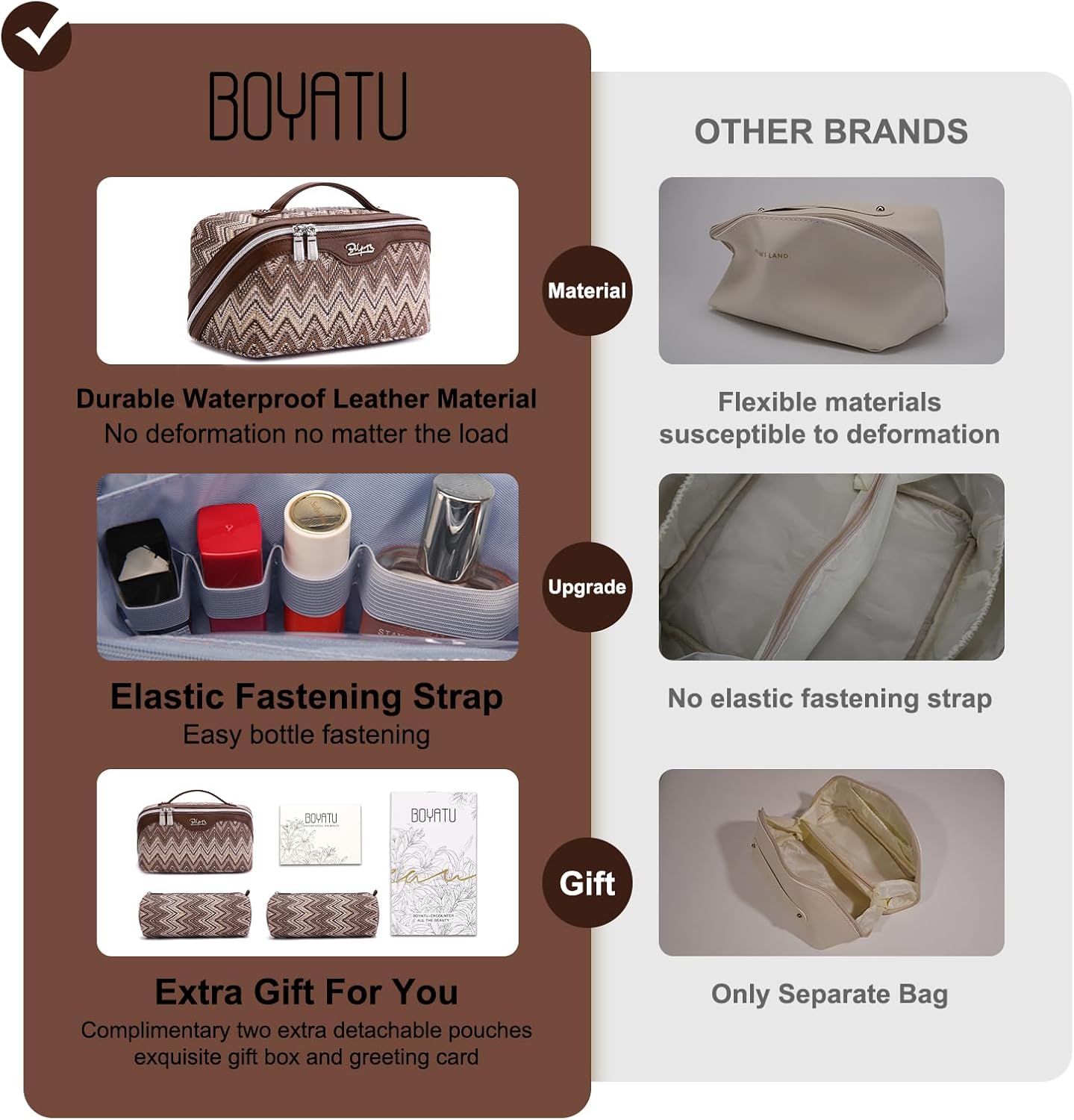 BOYATU Travel Makeup Bag for Women: Western Boho Make up Bag Set of 3 - Large Capacity Vegan