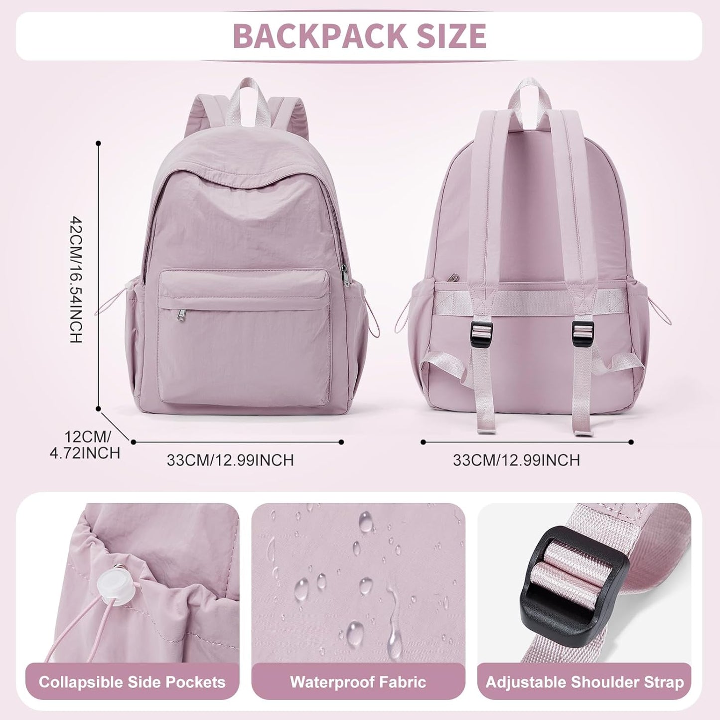 Simple School Backpack For Women Men Aesthetic Medium Backpack Lightweight Casual Daypack College Backpacks Cute Bookbag for Teens Girls Boys Basic Bagpack（Purple）