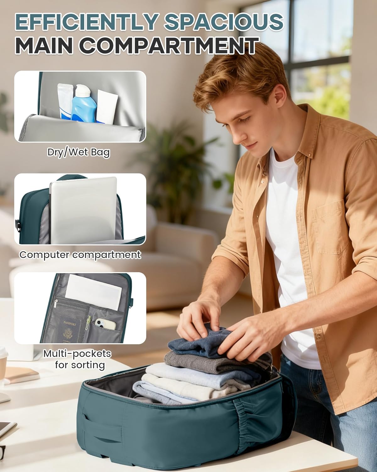 WONHOX Large Travel Backpack Carry on Flight Approved Laptop Work Business Backpack for Women Men