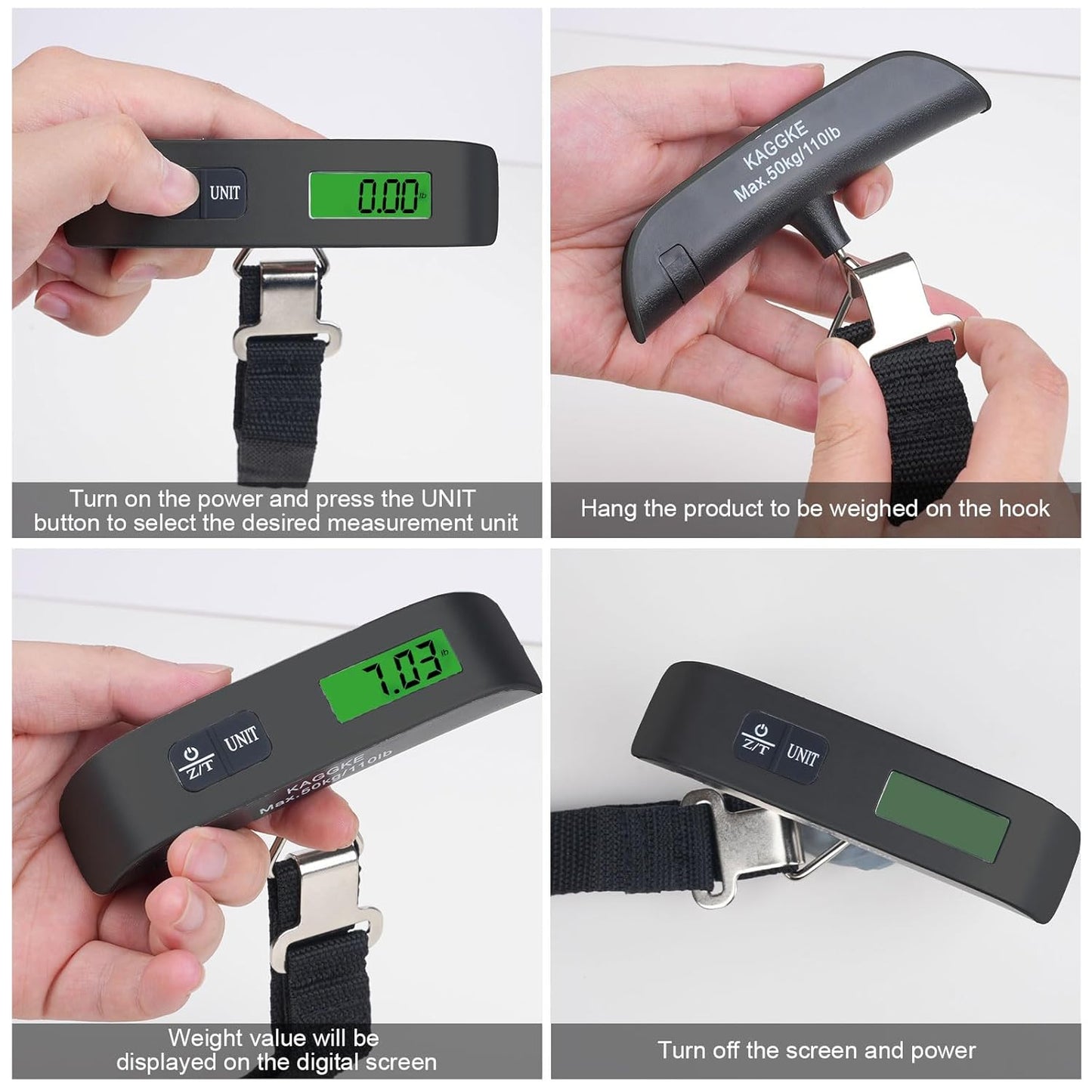 2 Pcs-Black Travel Digital Luggage Scale - Portable Baggage Scale - Suitcases Weight Scales - Ideal for Travel Scale Luggage Weight - 110LB/50KG, Includes Battery - Temperature Display Hanging Scales