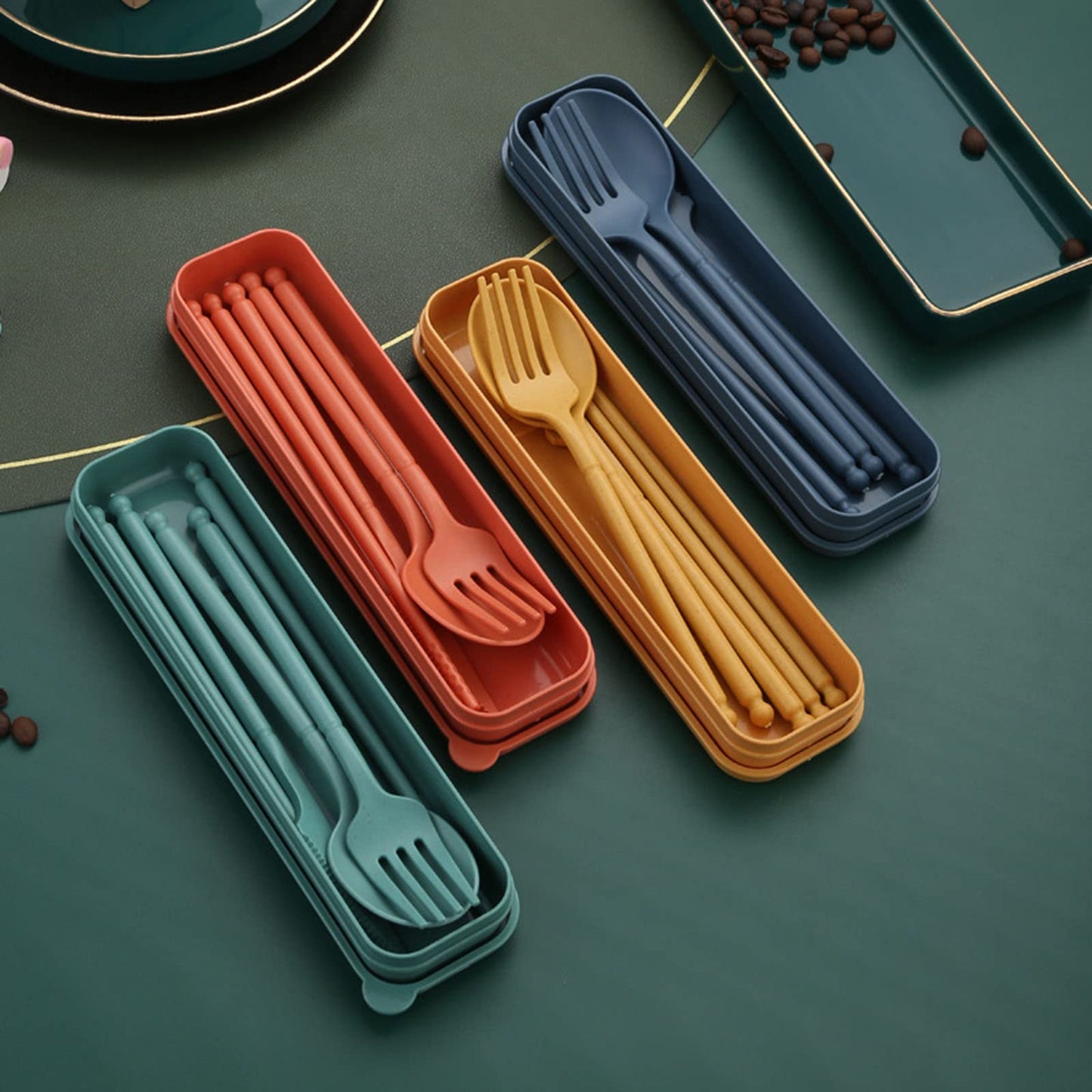 8 Colors Portable Utensils Sets with Case, Wheat Straw Cutlery Set, Reusable Travel Flatware Set