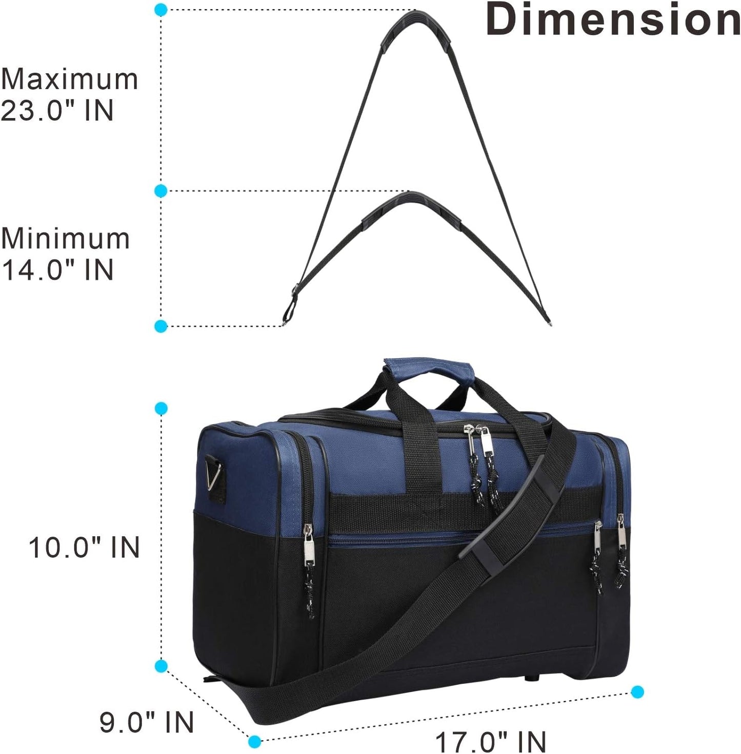 BuyAgain Duffle Bag, 17" Travel Carry On Sport Overnight Weekender Duffel Gym Bag with Adjustable Strap For Men Or Women