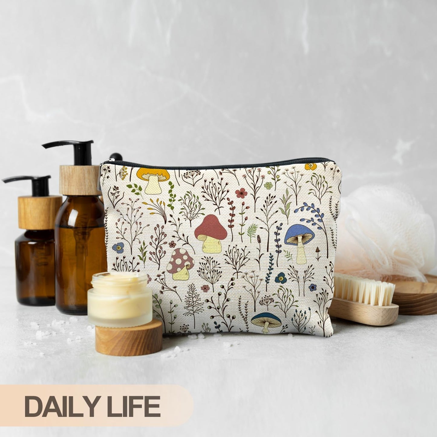 Vintage Colorful Mushroom Makeup Bag, Gifts for Women Lovers, Floral Cosmetic Toiletry Bag, Accessories and Stuff