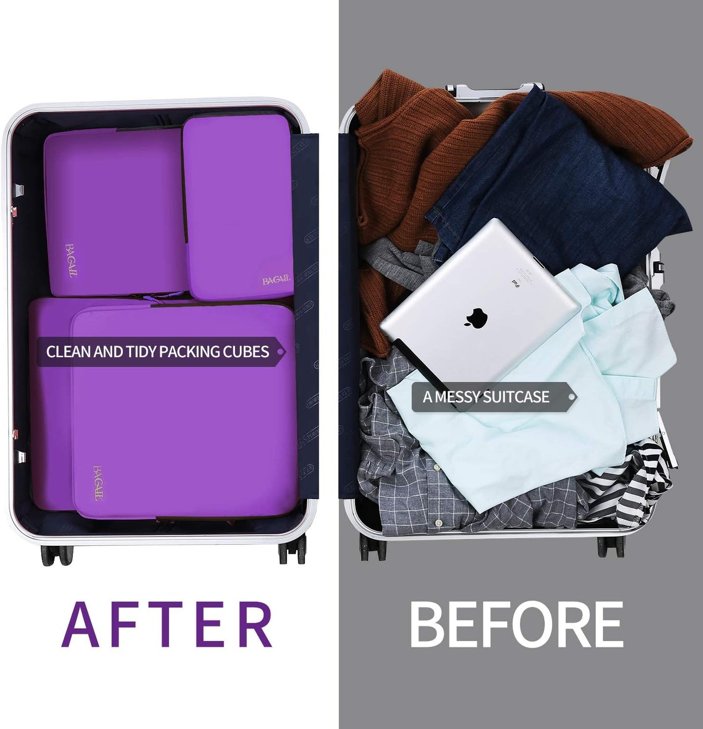 BAGAIL 4 Set/6 Set/8 Set Compression Packing Cubes Travel Accessories Expandable Packing Organizers