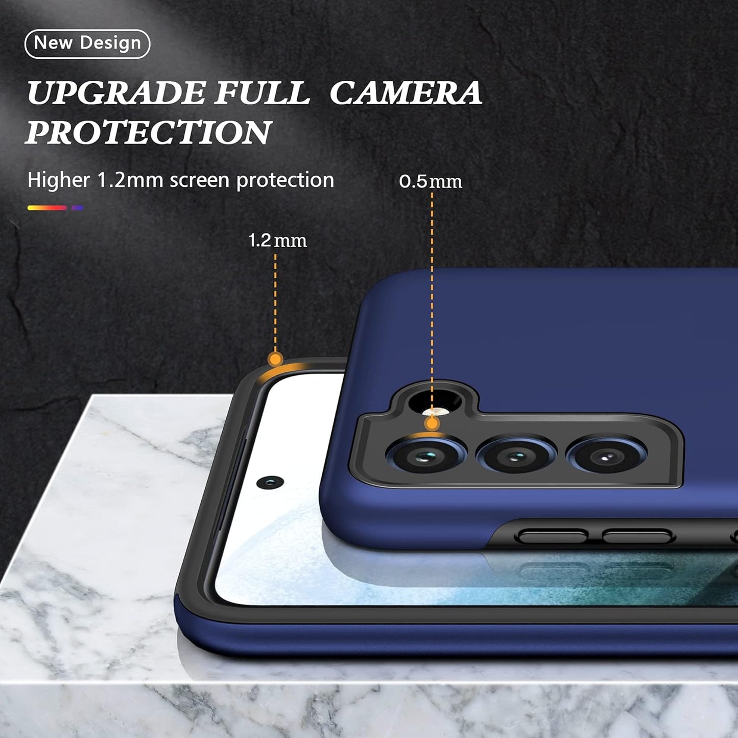 Galaxy S21 FE 5G Case with Nano Explosion-Proof Film - 2 Pack Military Grade Double Shockproof Invisible Kickstand Case - Blue