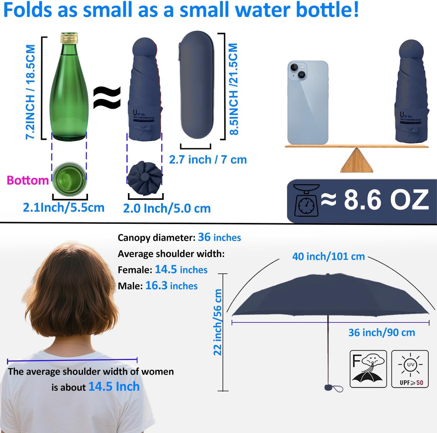BAODINI Travel Essentials Mini Umbrella for Purse With Case Small Compact UV Sun Protection Lightweight Tiny Pocket Manual Open Close Umbrella for Women Kids and Men Fit Purse Backpack