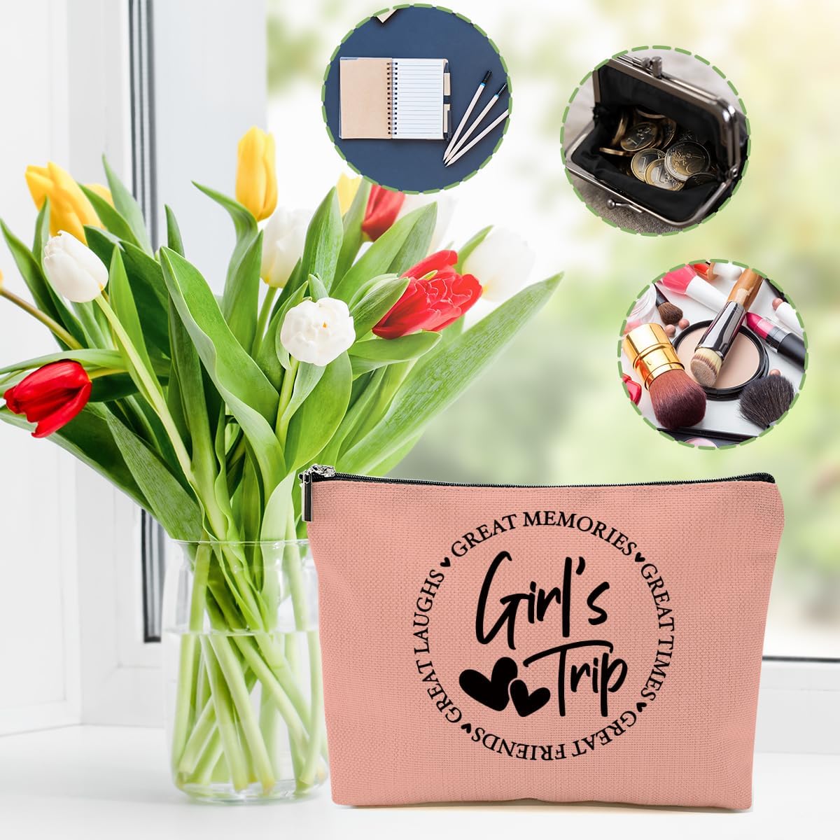 3Pcs Girls Weekend Gifts, 2025 Girls Trip Gifts Favors Travel Gifts Funny Makeup Bag, Weekend Bag Cosmetic Bag, Friendship Gifts for Women Best Friend Bride BFF, Graduation Wedding Gifts Toiletry Bag