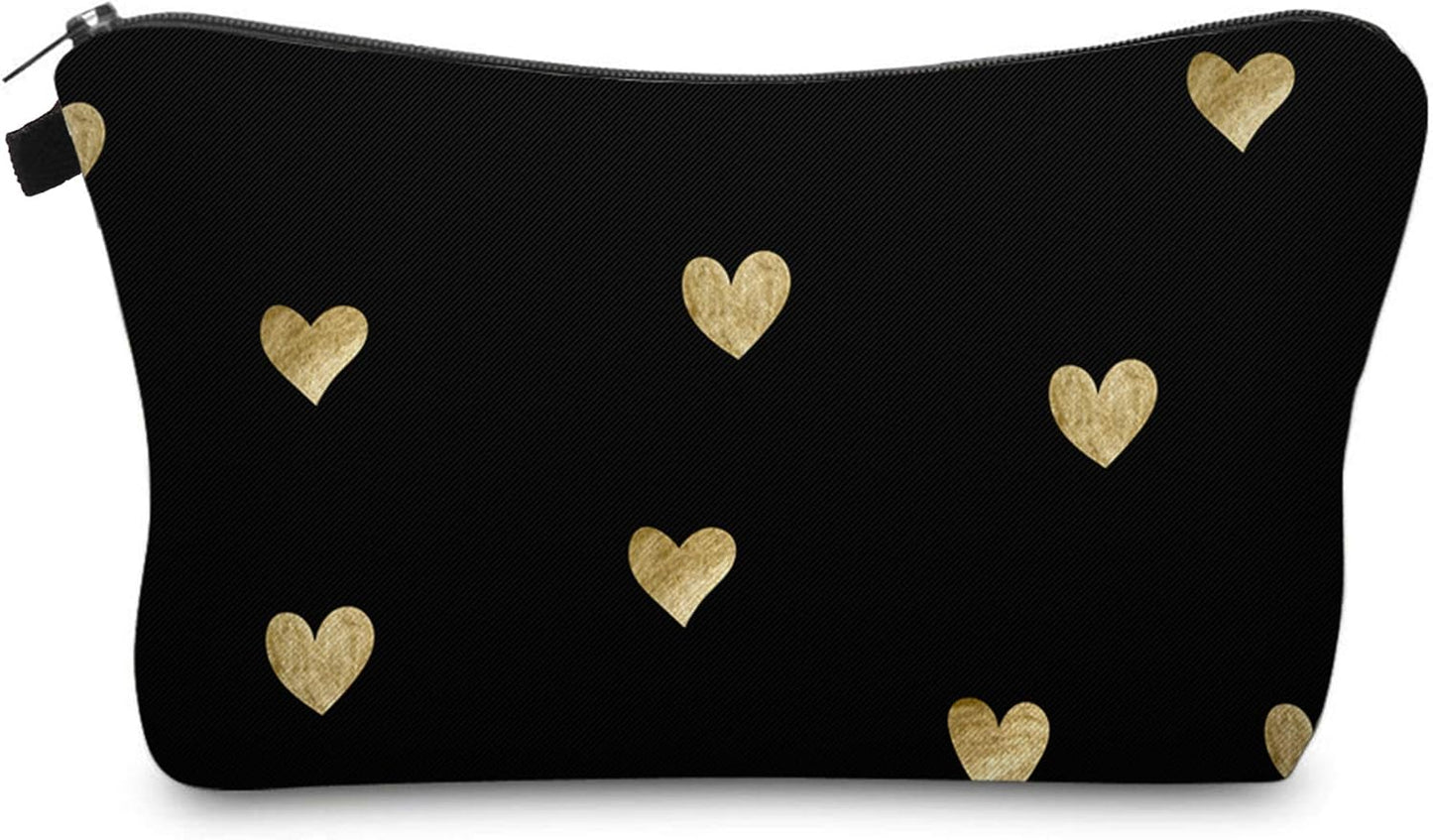 Cute Travel Makeup Bag Cosmetic Bag Small Pouch Gift for Women (Brushed Gold Heart)