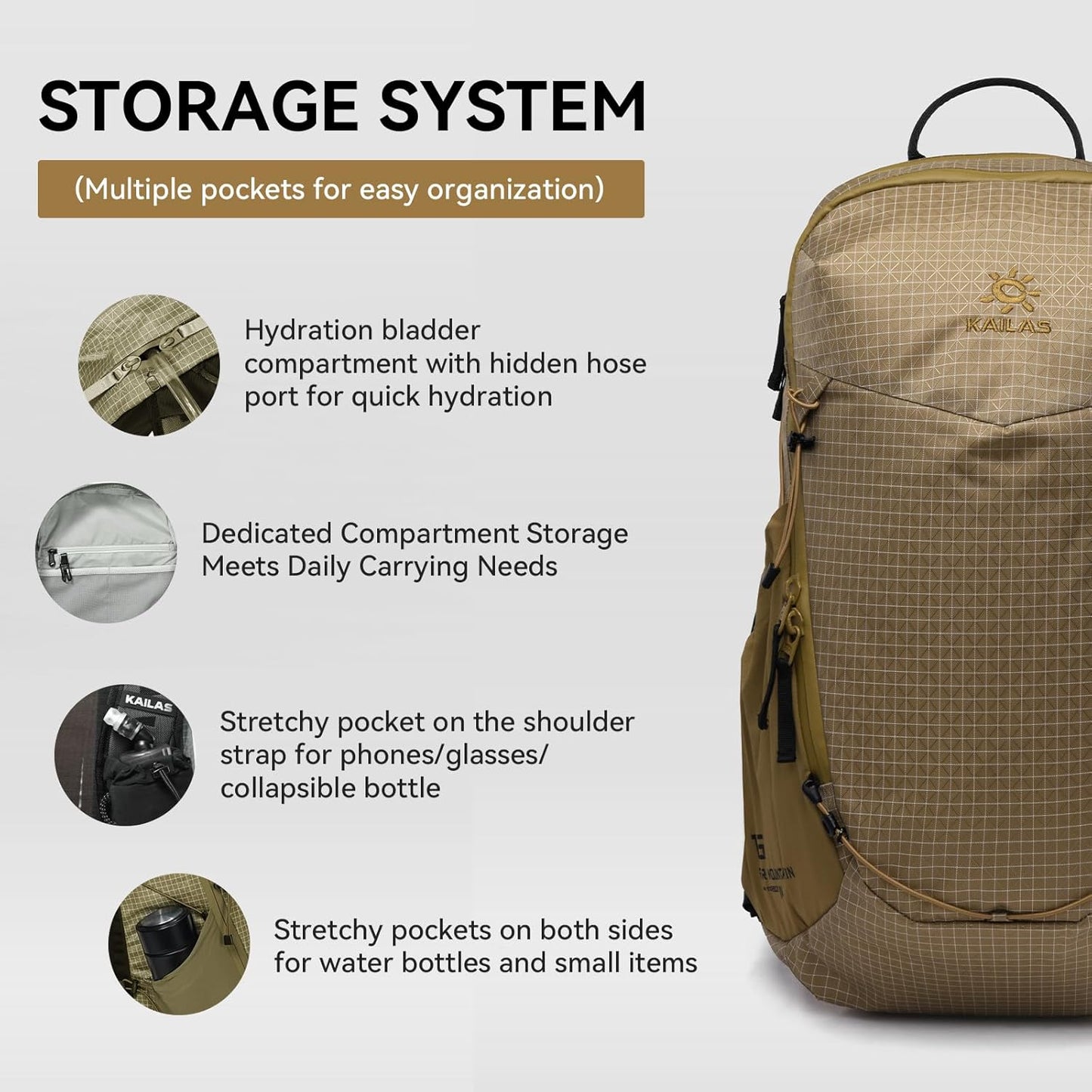 KAILAS Far Mountain16L Lightweight Hiking Backpack Trekking Daypack Small Backpacks Traveling Camping Sand