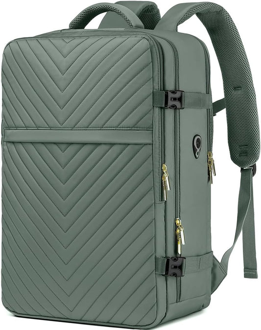 Large Carry On Travel Backpack - Flight Approved Waterproof Luggage Suitcase Backpacks Personal Item Size for Women Men Fit 17 Inch Laptop College Overnight Bag Anti-Theft Weekender Daypack Dark Green