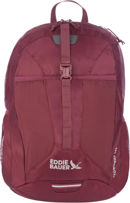 Eddie Bauer Stowaway Packable Backpack | Travel | Outdoor | Lightweight | Foldable | Durable | Ripstop Polyester | 30L - Black Cherry