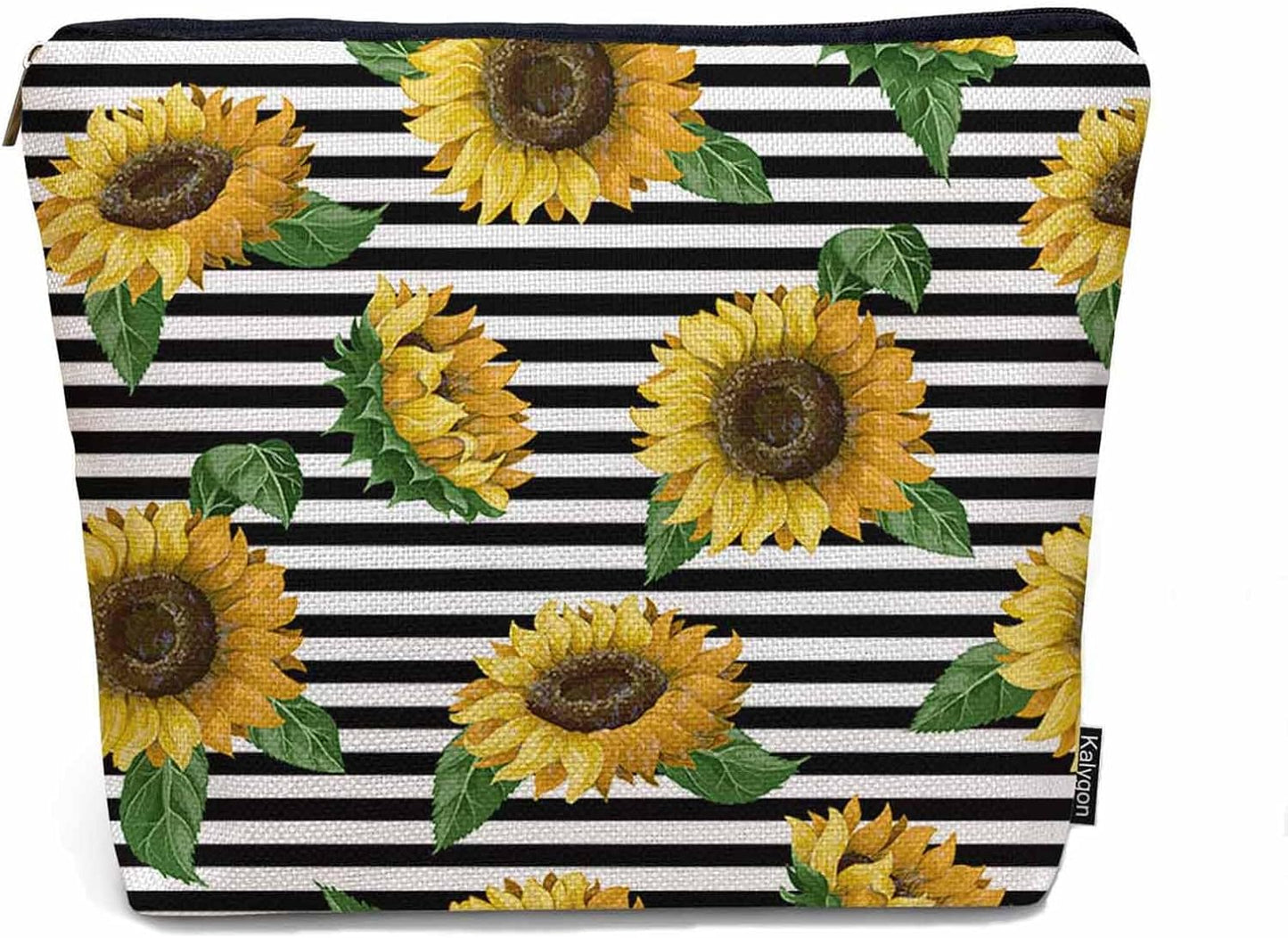 Makeup Bag Sunflower Makeup Bags For Purse Pouch, Yellow Sunflowers Stripes Travel Toiletry Bag Cosmetic Bag Makeup Bags Flax Makeup Organizer Bag Pencil Pouch For Man Woman
