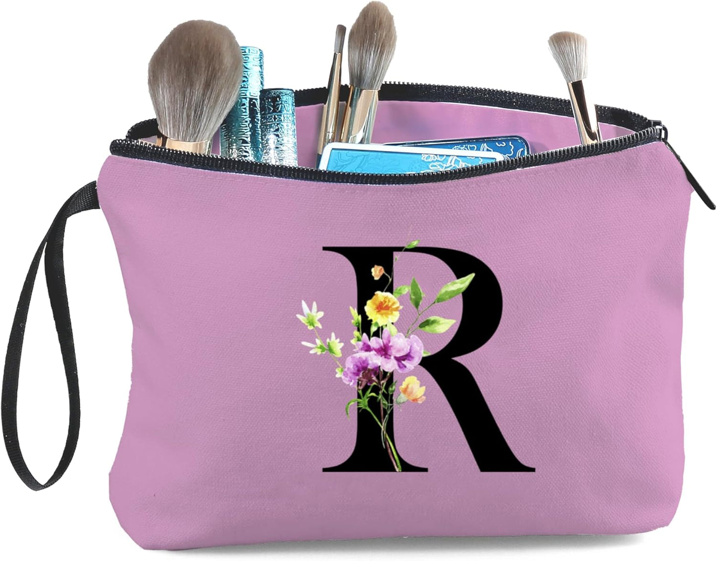 Women Birthday Maid of Honor Monogrammed Gifts for Bride Bridesmaid Sister Friend Her Teacher Makeup Cosmetic Bag with Mirror Mothers Day Christmas Graduation R