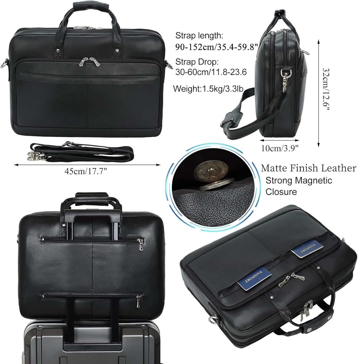 Leather Briefcase for Men 17 Inch Laptop Crossbody Shoulder Messenger Bag Attache Case for Business