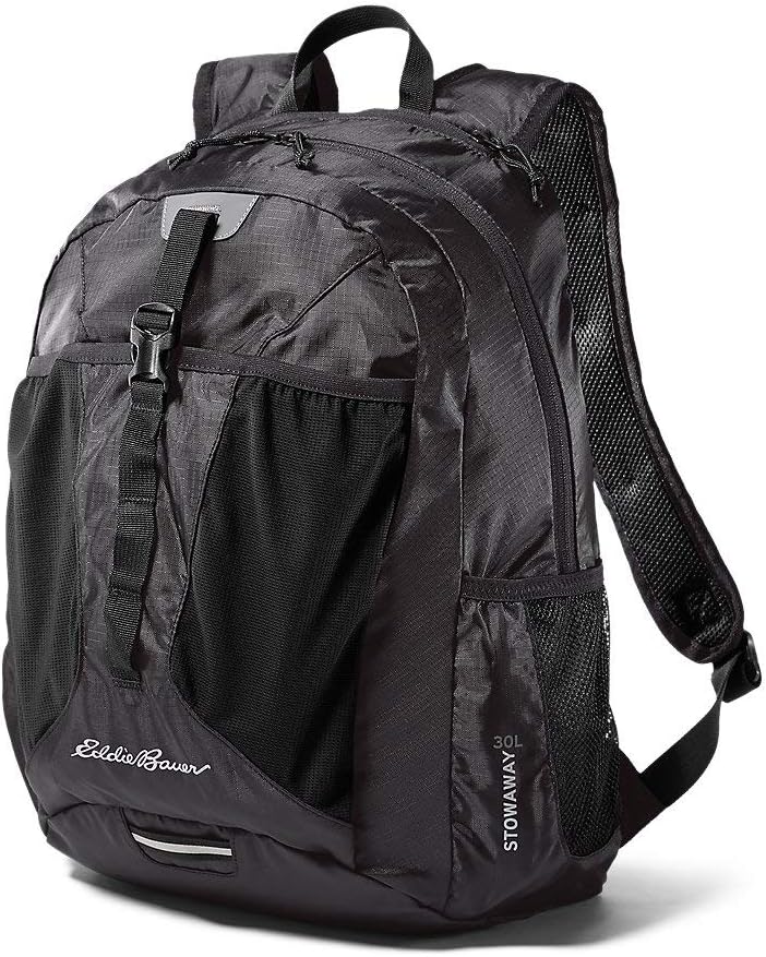 Eddie Bauer Stowaway Packable Backpack-Made from Ripstop Polyester, Onyx, 30L