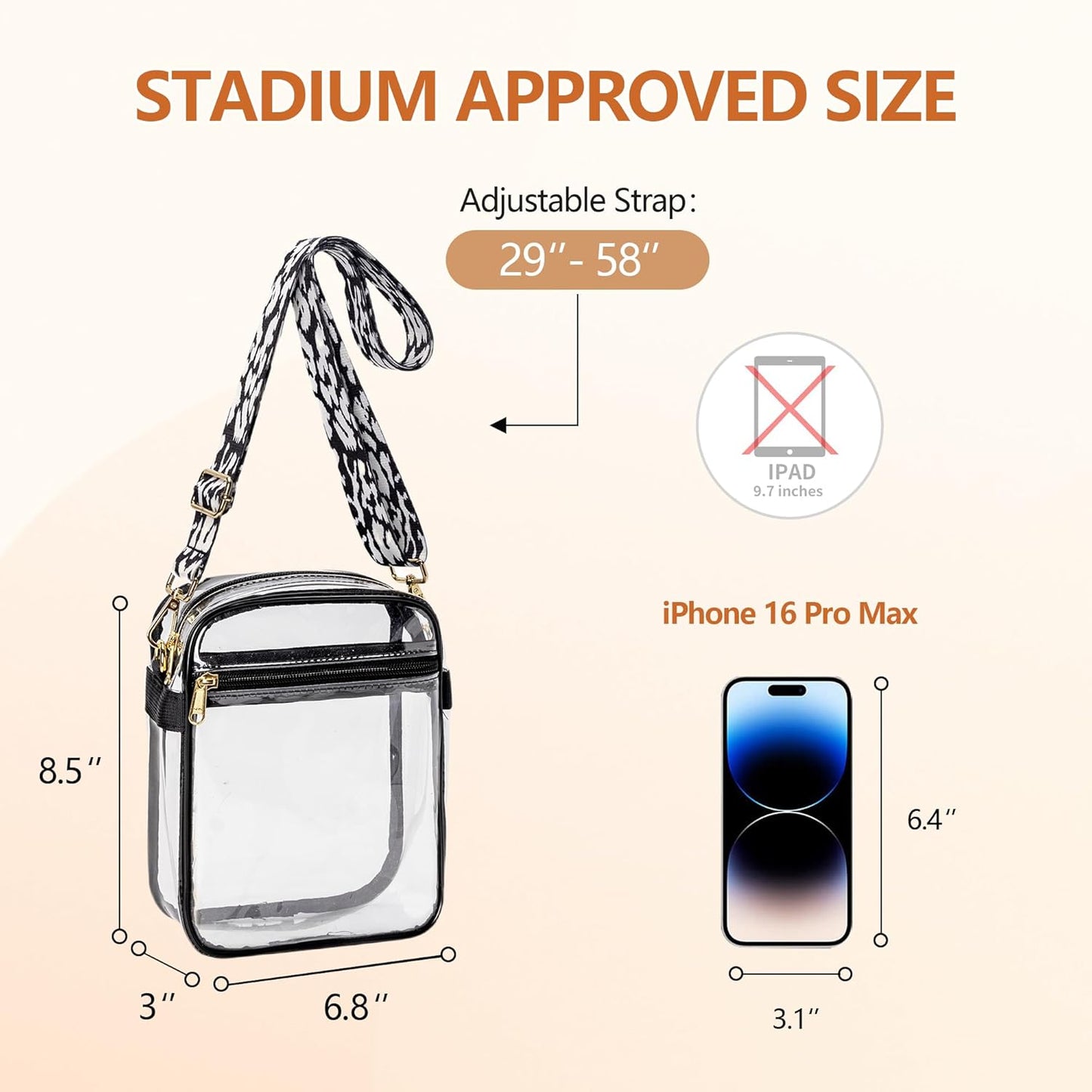 Clear Bag for Stadium Events, Clear Purse with Removable Strap, Messenger Bag for Concert Work Sports and Fetivals