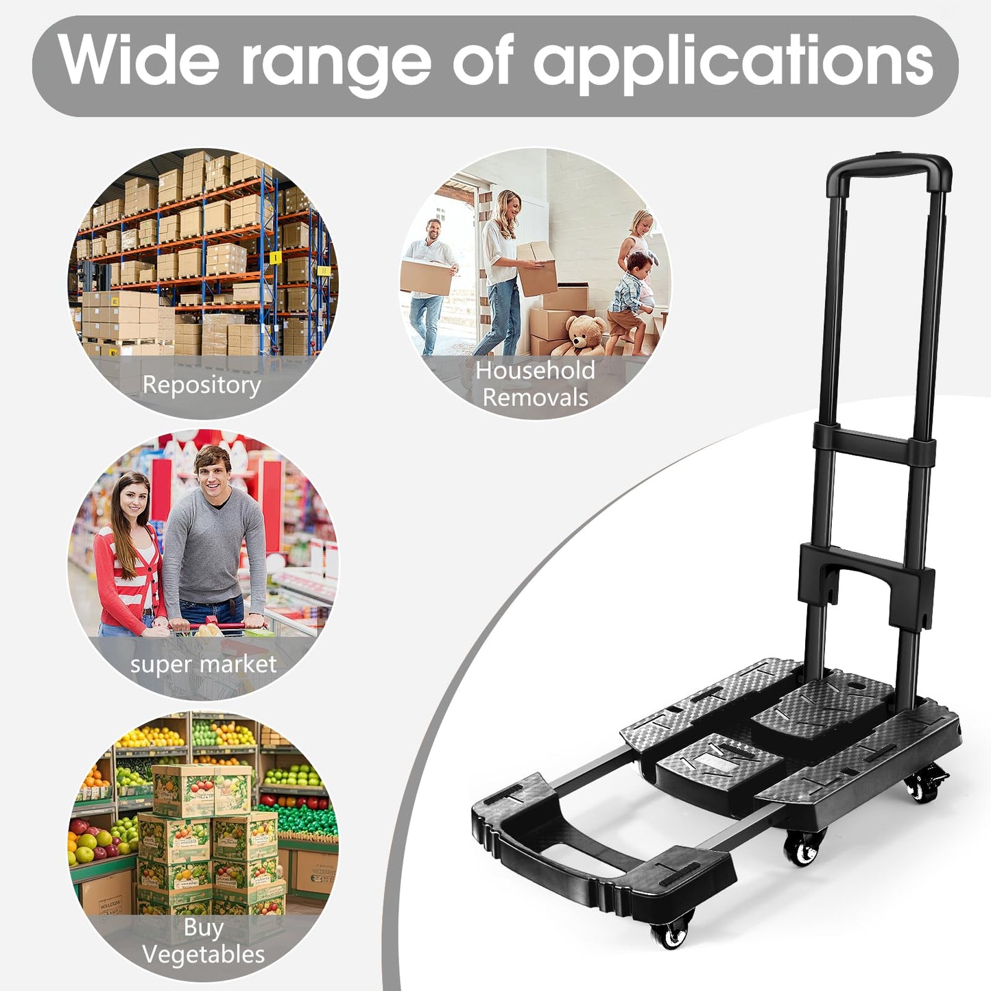 Voipvvii Folding Hand Truck 500lbs, Portable Heavy Duty Dolly Cart, 6 Wheels Collapsible Luggage