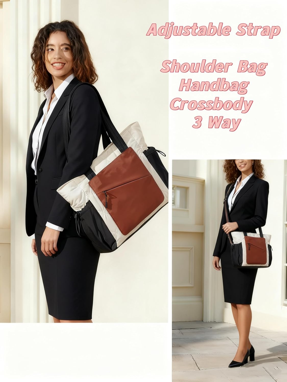HUGOOME Tote Bag for Women,Puffer Tote Bag with Strap Quilted Nurse Teacher Work Bags Pockets Travel Shoulder Handbag