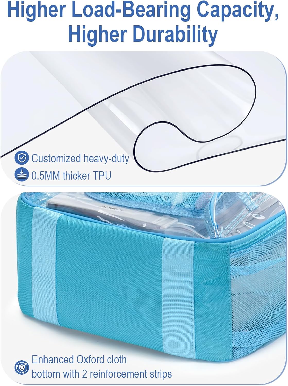 Heavy Duty Clear Backpack For Kids Women Men Boys Girls, 17 Inch Large See Through Backpack, Clear Bookbag With An Extra Pouch Accessories, Transparent Bag For School College Work, Light Blue