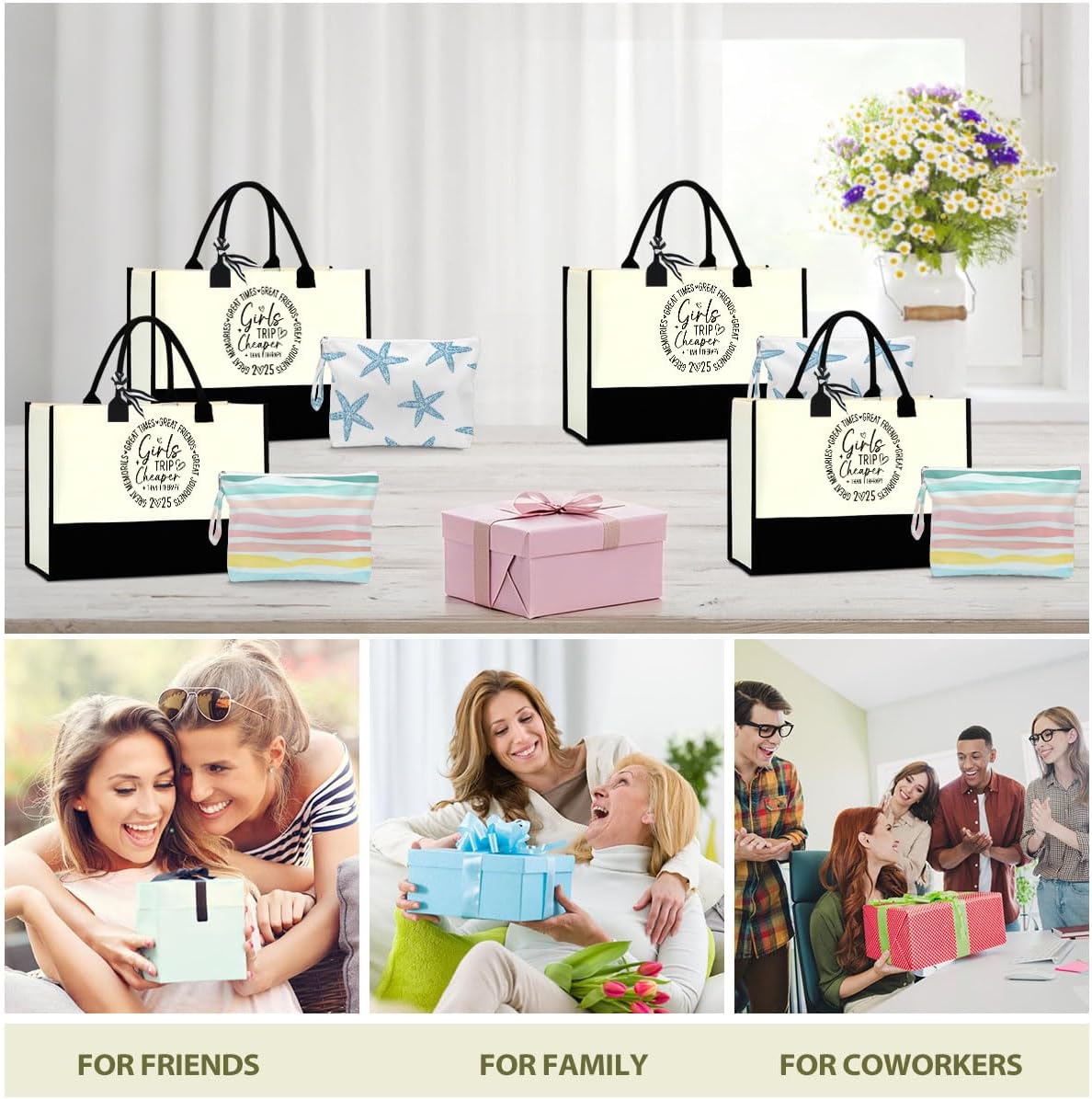 Fokongna Girls Trip 2025 For Women Friend Sister Travel Gifts Canvas Tote Bag Wet Bag for swimsuit Beach Bags Gifts