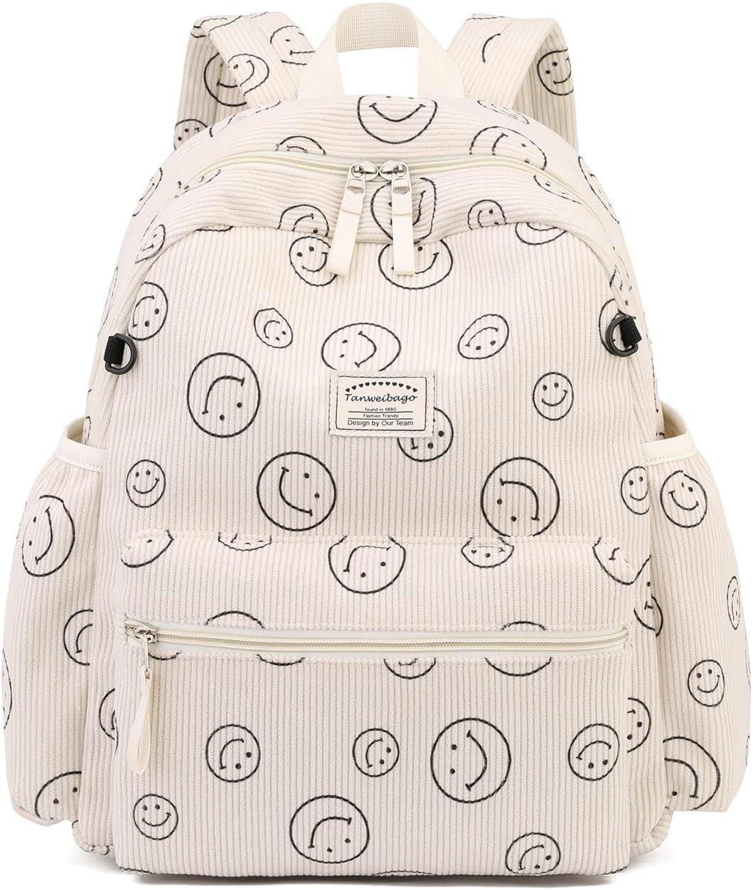 Corduroy Kids Backpack for Boys Girls 2-5 Toddler Backpacks for Primary Elementary Kindergarten (Smile Beige, Small (13.7" H Fit A4 Folder))