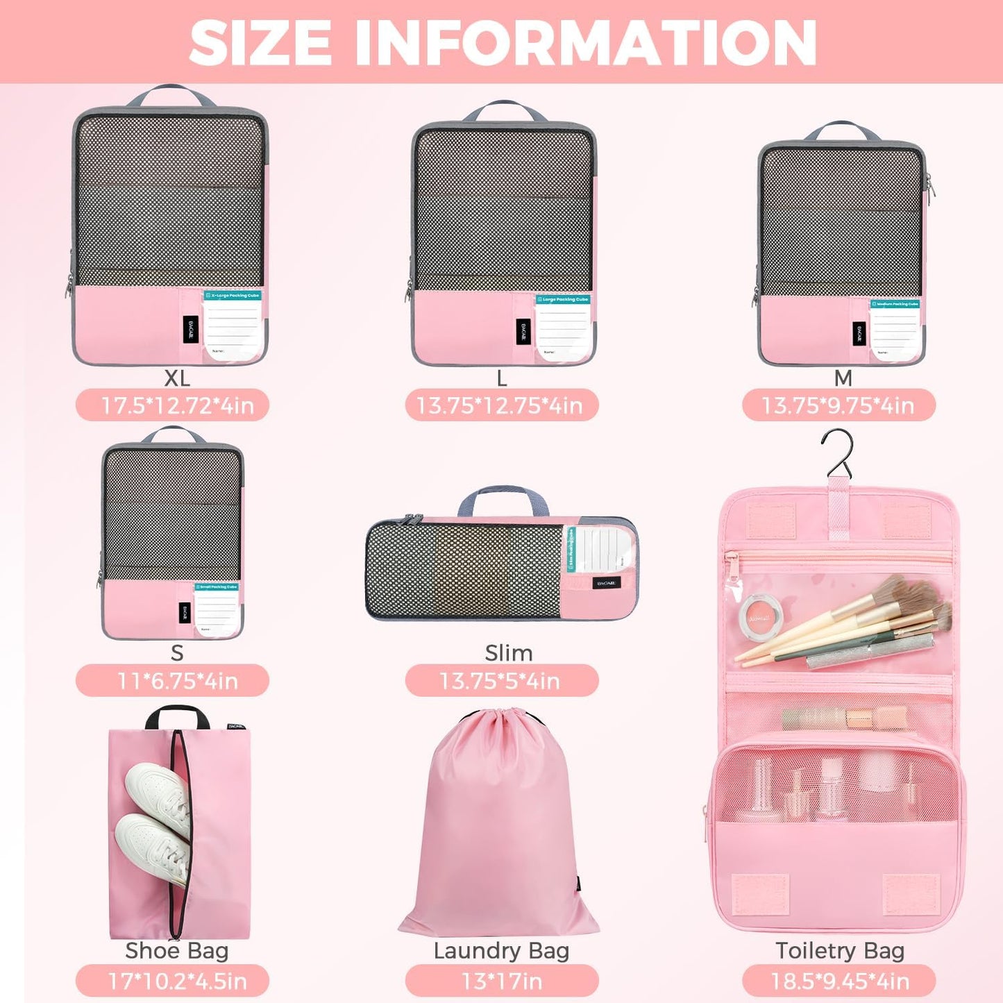 BAGAIL 4/6 Set/8 Set Compression Packing Cubes Travel Accessories Expandable Packing Organizers(HalfMesh, 8-Pink)