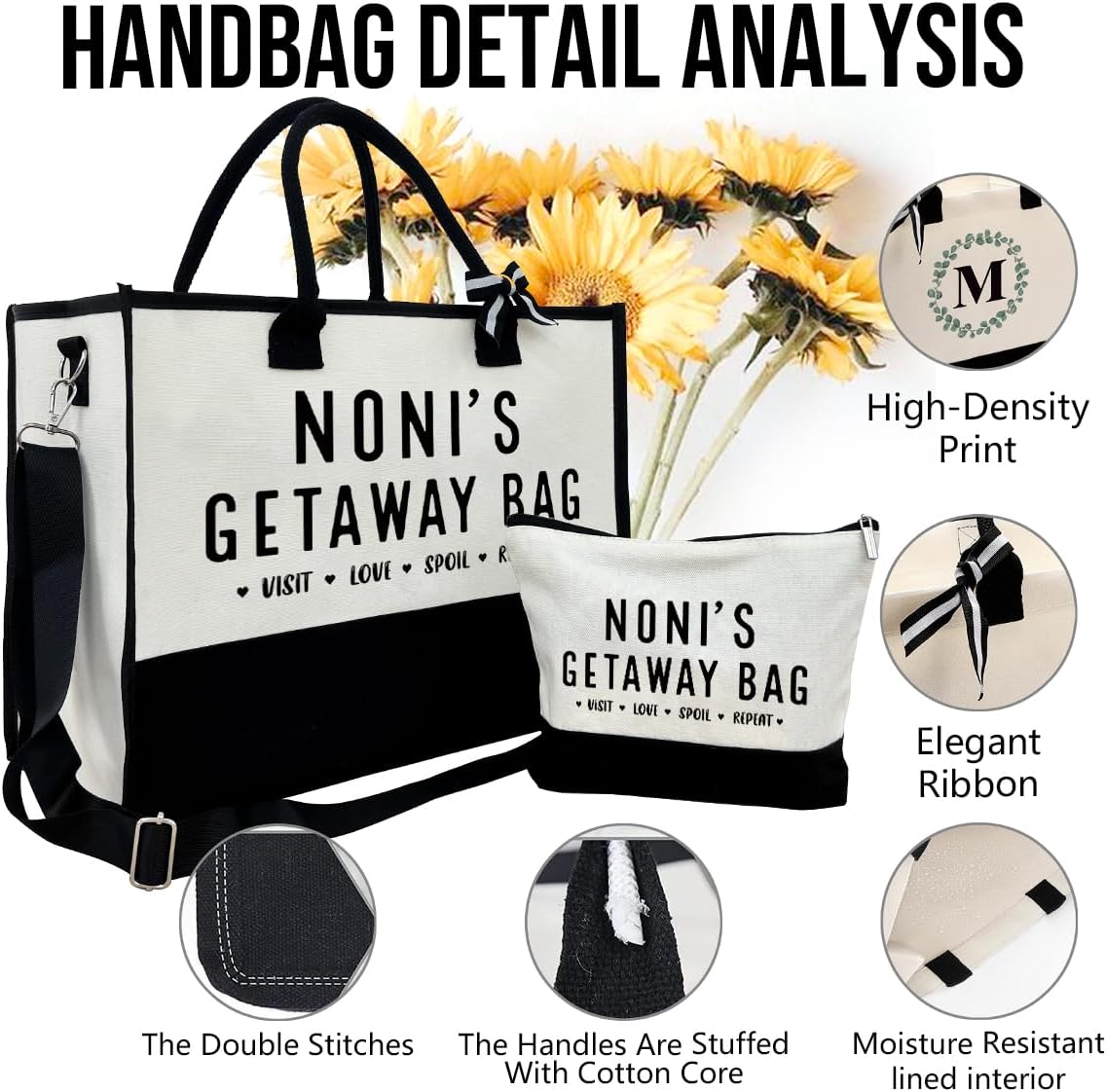 Noni Gift, Noni's Getaway Bag, Canvas Beach Bag, Canvas Tote Bag for Women, Birthday Gifts for Women Her Noni, Visit Love Spoil Bag, Noni Bag for Picnic Shopping Holiday Camping, Design Beach Tote