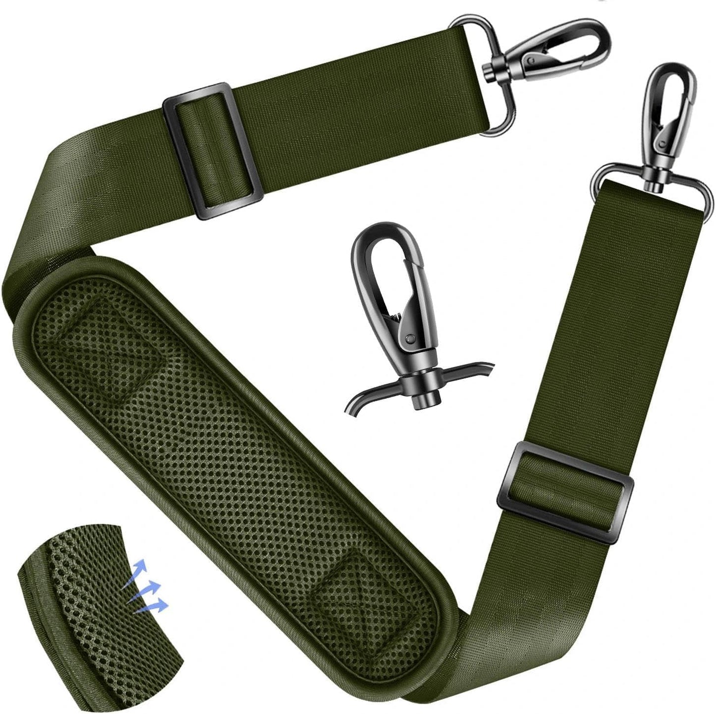 ZINZ Shoulder Strap - 59 Inch Universal Heavy-duty Adjustable Strap with Ultra-thick Fixed Breathable Pad for Laptop, Gym, Camera Bag and More -Army green