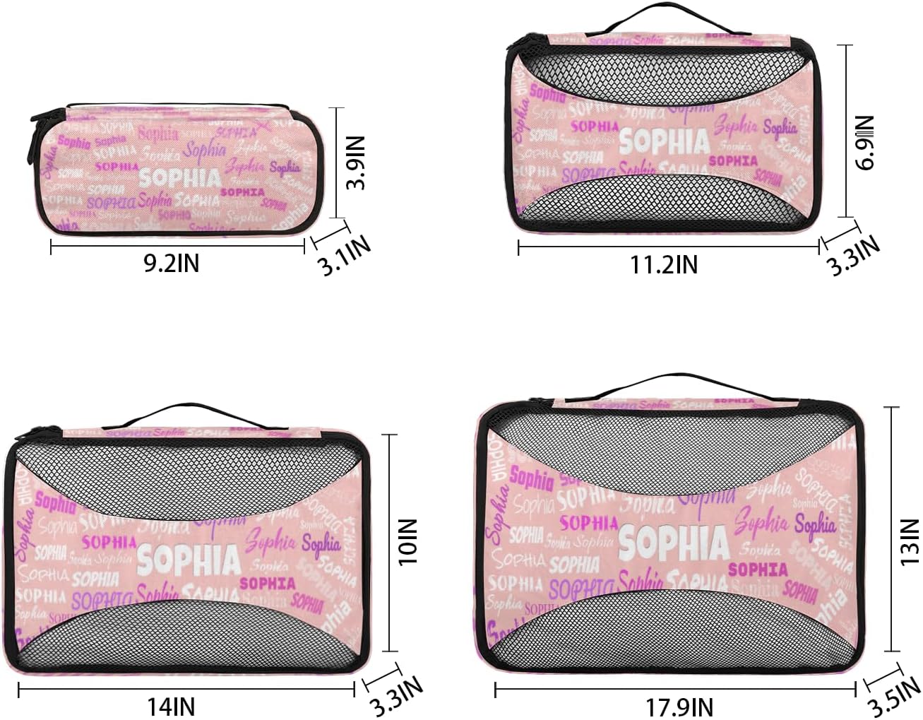 Custom Name Compression Packing Cubes Luggage Organizer Bags for Travel, Pale Pink Double Zipper Packing Cubes for Suitcases