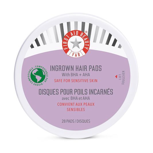 First Aid Beauty - Ingrown Hair Pads with BHA + AHA - Aftershave Treatment Pads to Help Prevent Razor Bumps for Men & Women - Exfoliate Underarms & Bikini Area - Compostable for Daily Use - 28 Pads