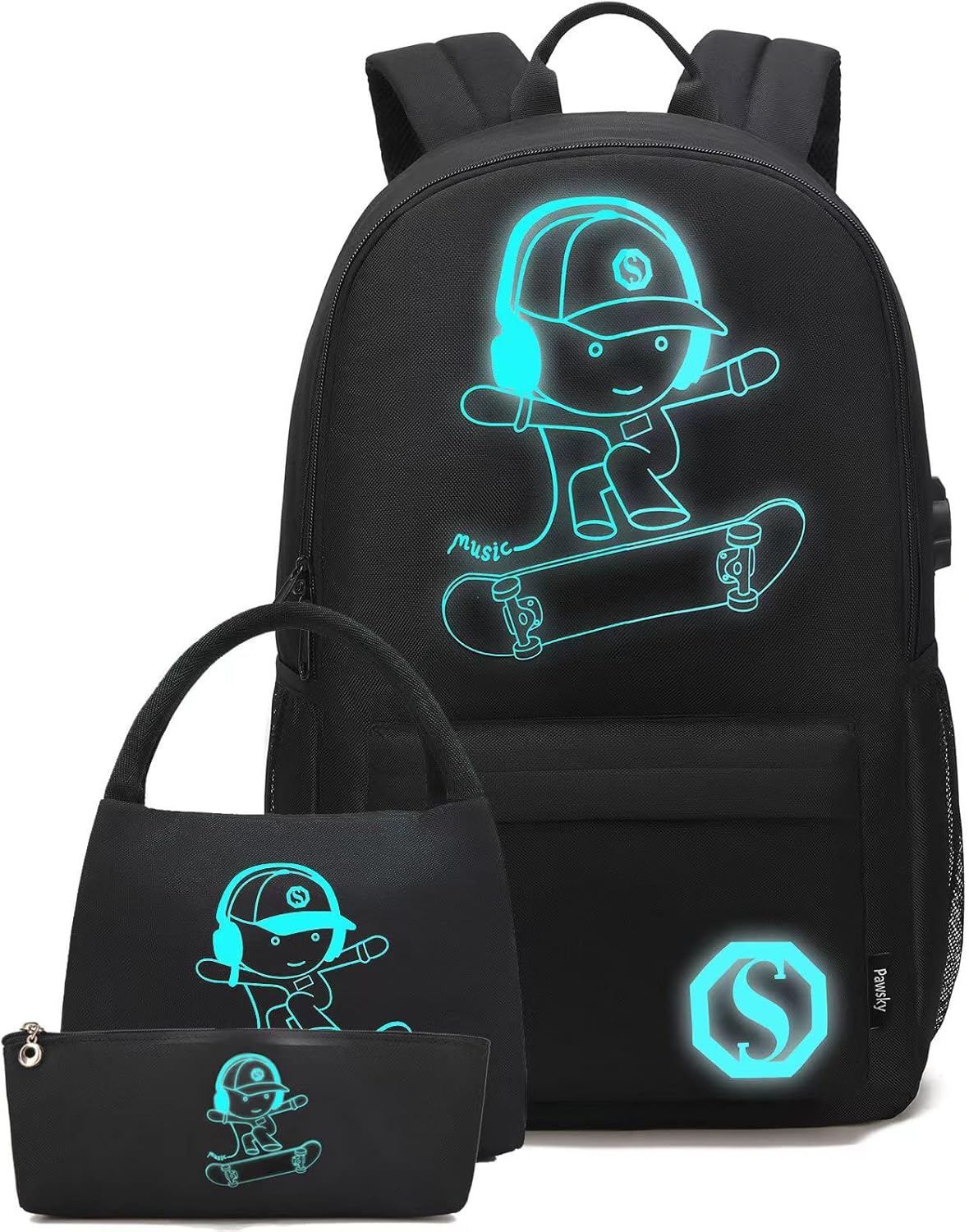 Boys Backpacks, Kids Backpack Kindergarten Elementary Middle School College Book Bags Teen Boy with Lunch Box and Pencil Case, Waterproof Travel Back Pack Laptop Backpack (Black)