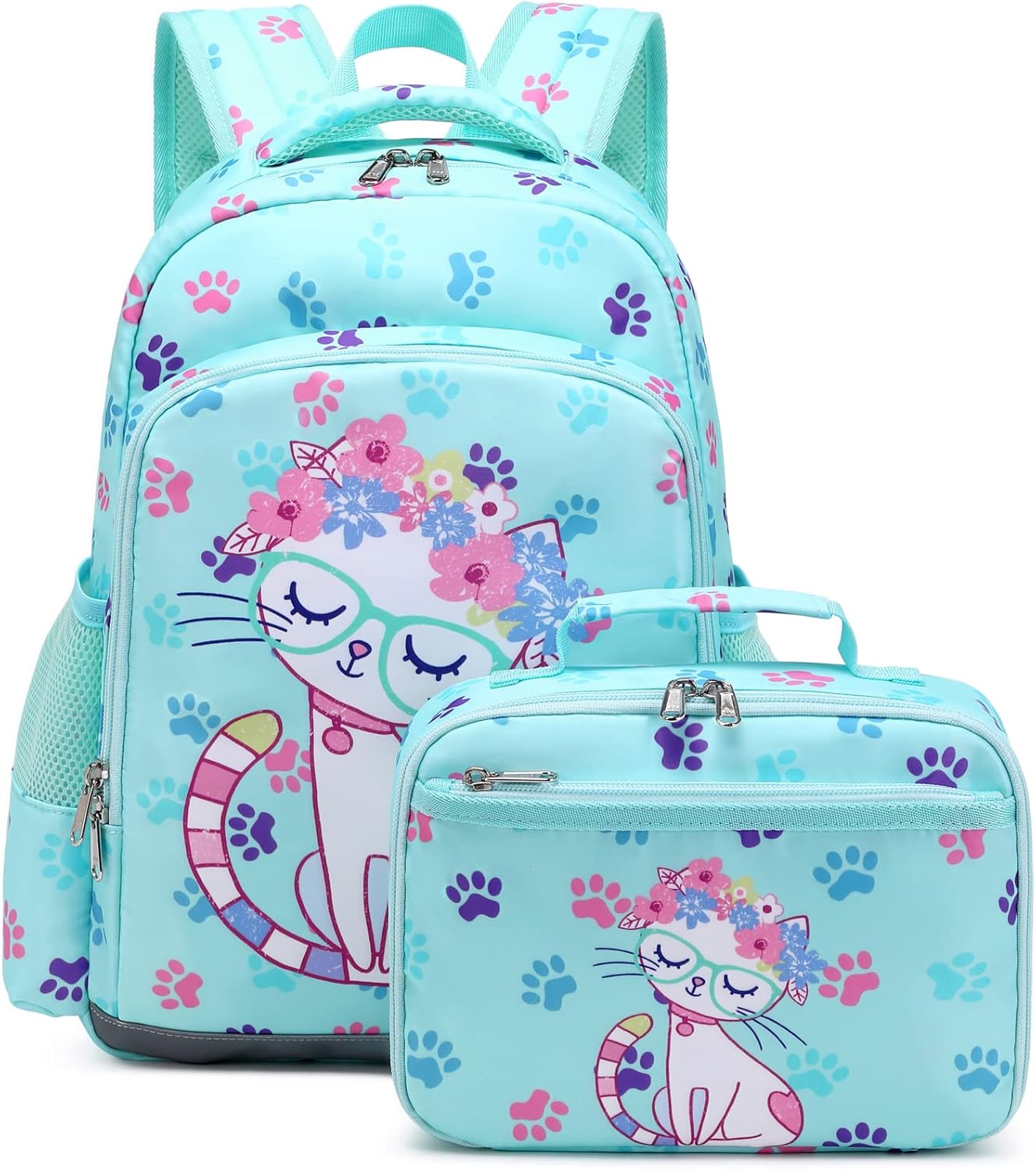 Octsky Backpack for Girls Kids School Backpacks with Lunch Box Preschool Kindergarten BookBag Set With Chest Strap Cat Lake