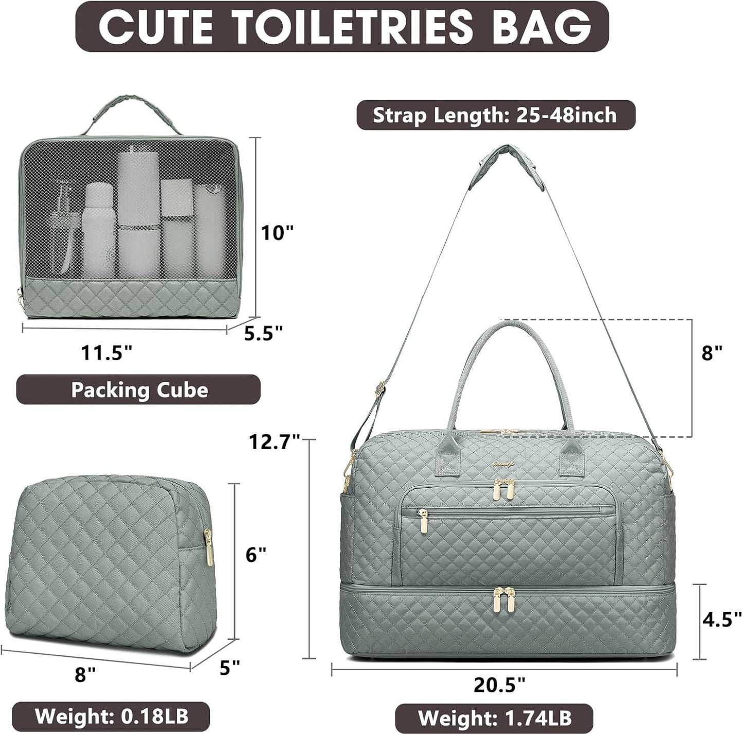 Large Women Travel Duffle Bag, Weekender Bags for Women with Shoe Compartment, Carry on Overnight Bag with Toiletry Bag, Gym Duffel Bag with Wet Pocket, Hospital Bags for Labor and Delivery 3 PCS Set
