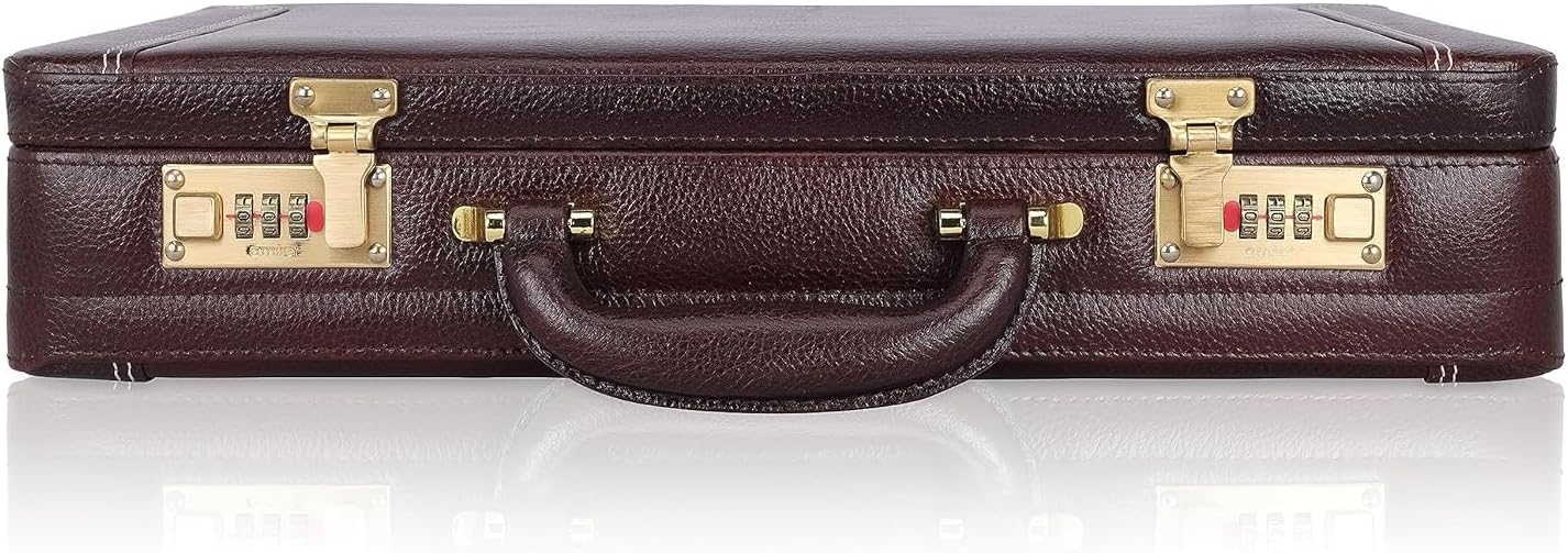 Full Grain Leather Briefcase Attache Case For Unisex Size L18 x W5 x H12 Inches Expandable Briefcase Bag