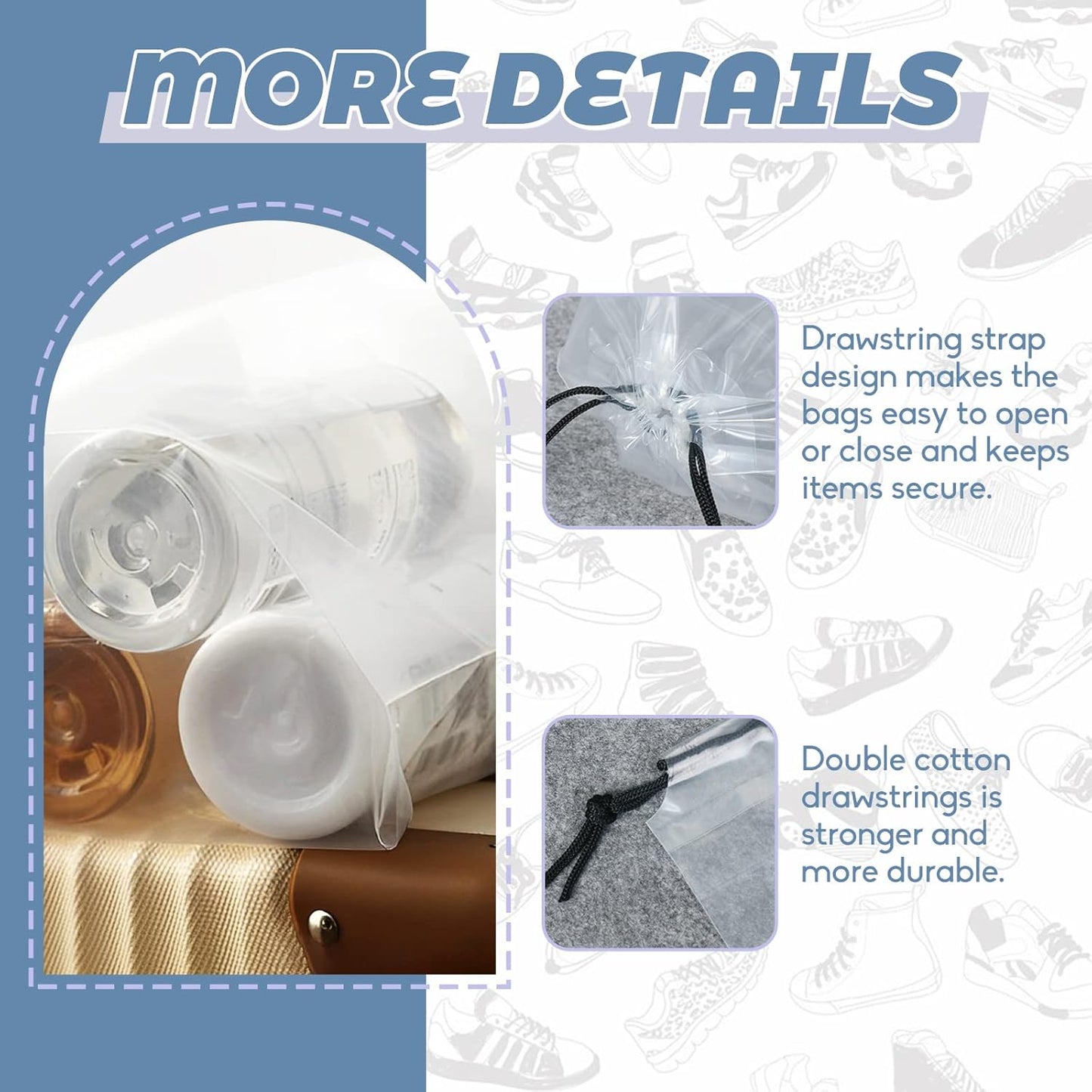 50 Pcs Shoe Bags for Travel,Large Transparent Travel Shoe Bags for Packing,Clear Plastic Drawstring