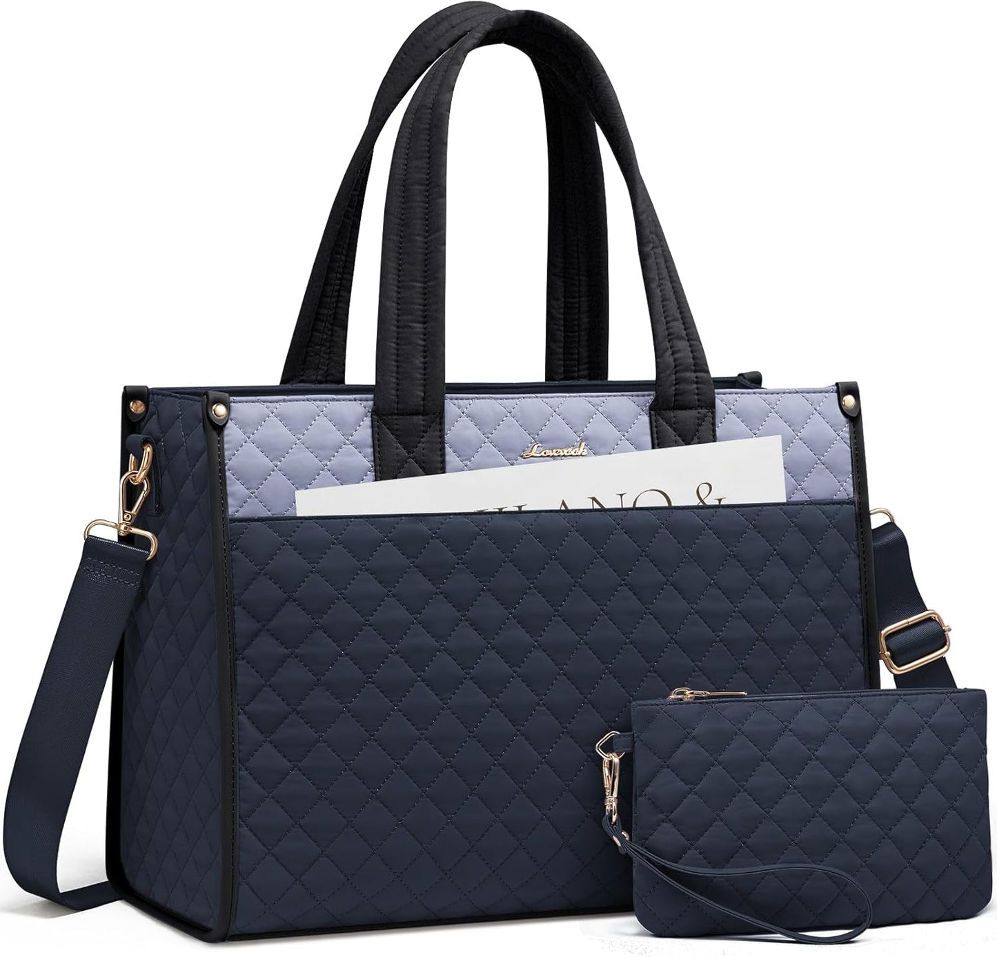 LOVEVOOK Laptop Tote Bag for Women,Canvas Work Tote Bag for Women with Clutch Purse,17.3 Inch Computer Briefcase Bag,Professional Teacher Business Office,Lightweight Shoulder Travel