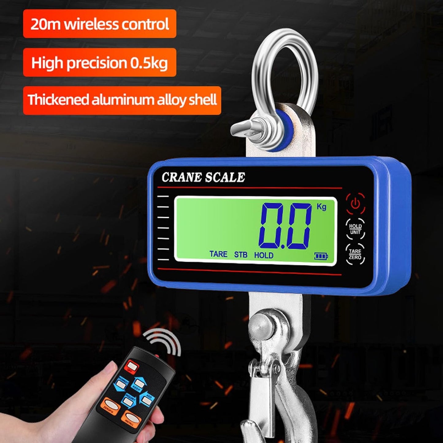 Digital Hanging Scale 500KG Weighing Tool Remote Control for Warehouse Luggage