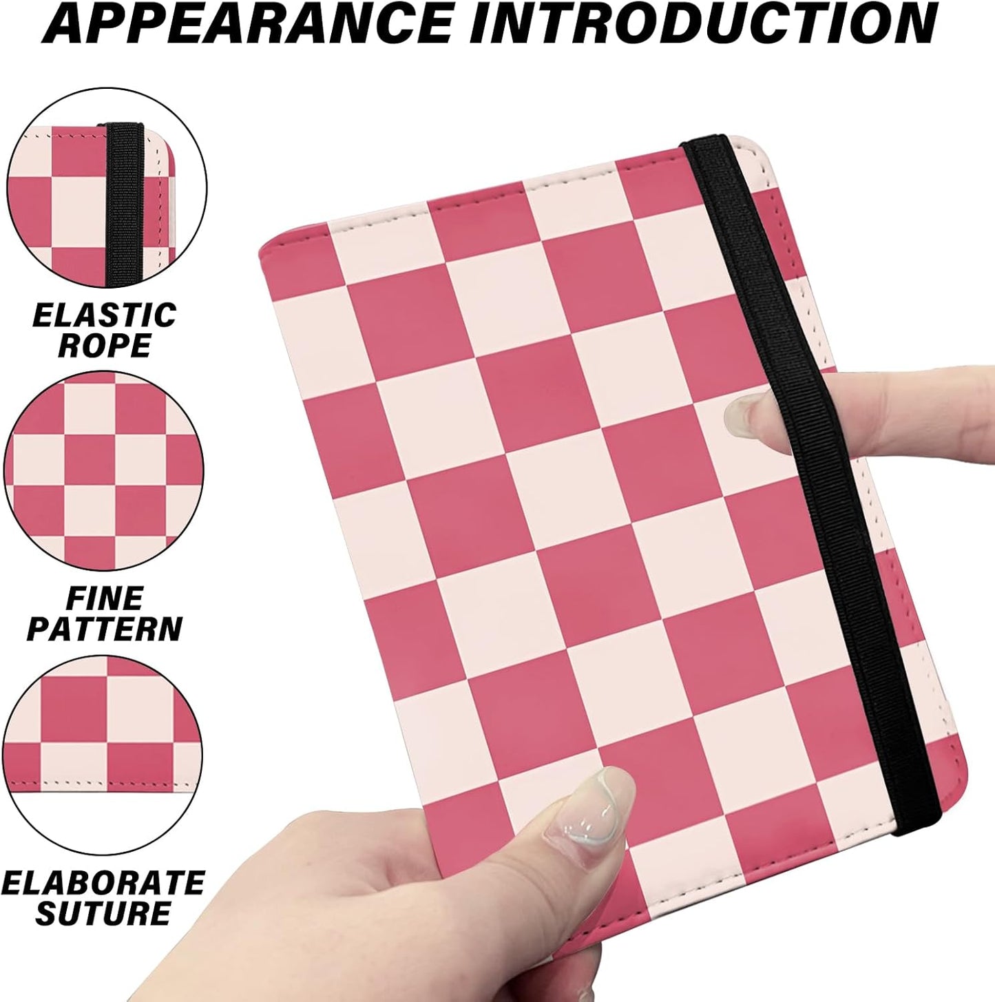 Cute Passport Holder and Holder Combo Passport Cover with Compatible Wallet Credit Card Protector RFID Blocking Women Men (Pink Grid)