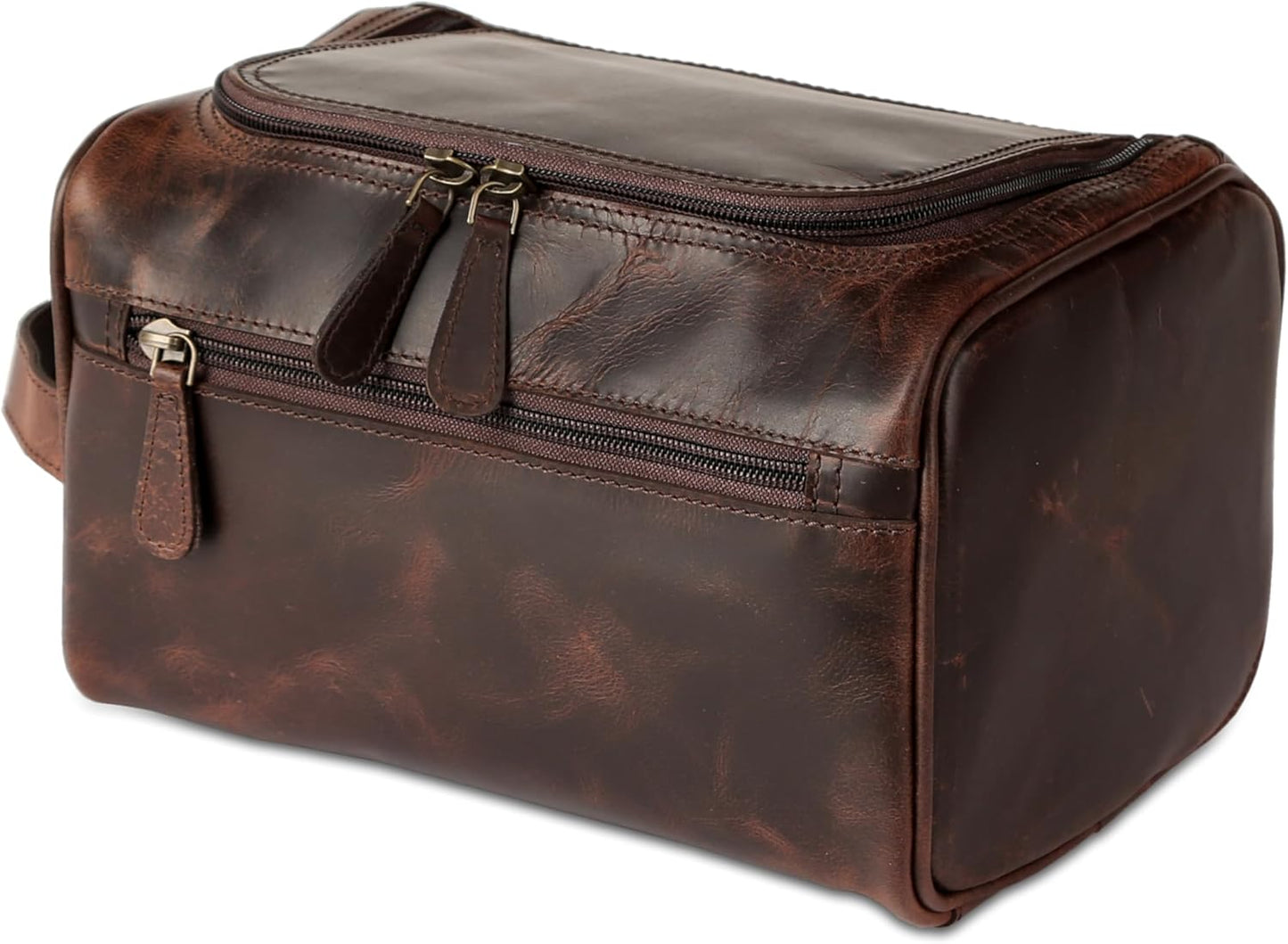vintage crafts Genuine Leather Toiletry Bag for Men – Travel Dopp Kit with YKK Zippers & Metal Base, 9x6 Inches, Makeup Organizer Accessories Dopp Kit Bag