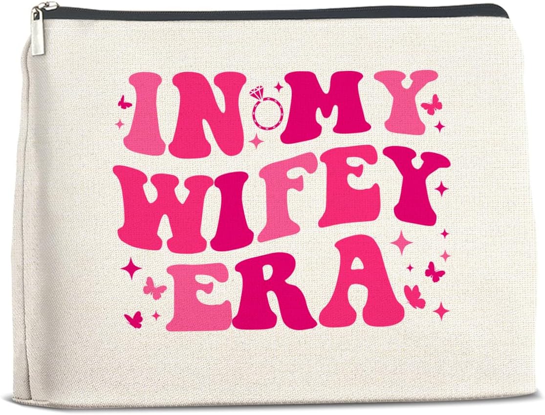 Wifey Makeup Bag Engagement Gifts for Women, Bridal Shower Wedding Bachelorette Party Gifts for Wife Bride, In My Wifey Era Cosmetic Bag Gift