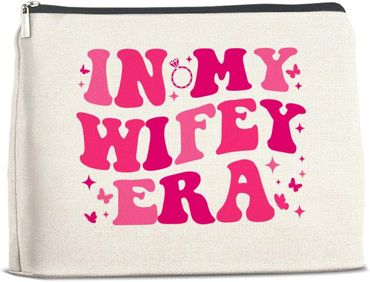 Wifey Makeup Bag Engagement Gifts for Women, Bridal Shower Wedding Bachelorette Party Gifts for Wife Bride, In My Wifey Era Cosmetic Bag Gift