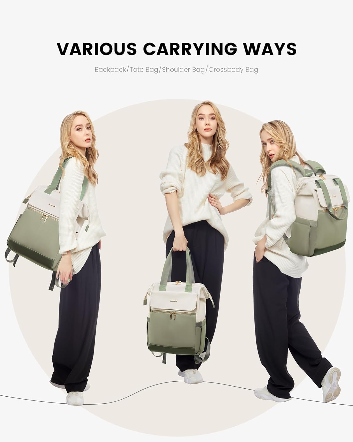 LOVEVOOK 17.3 Inch Laptop Backpack for Women, Large Capacity Travel Backpack with Organizer Bag,Waterproof Carry on Backpack Work Bag with USB Port,Teacher Nurse Backpack Purse,2PCS,Beige-Bean Green