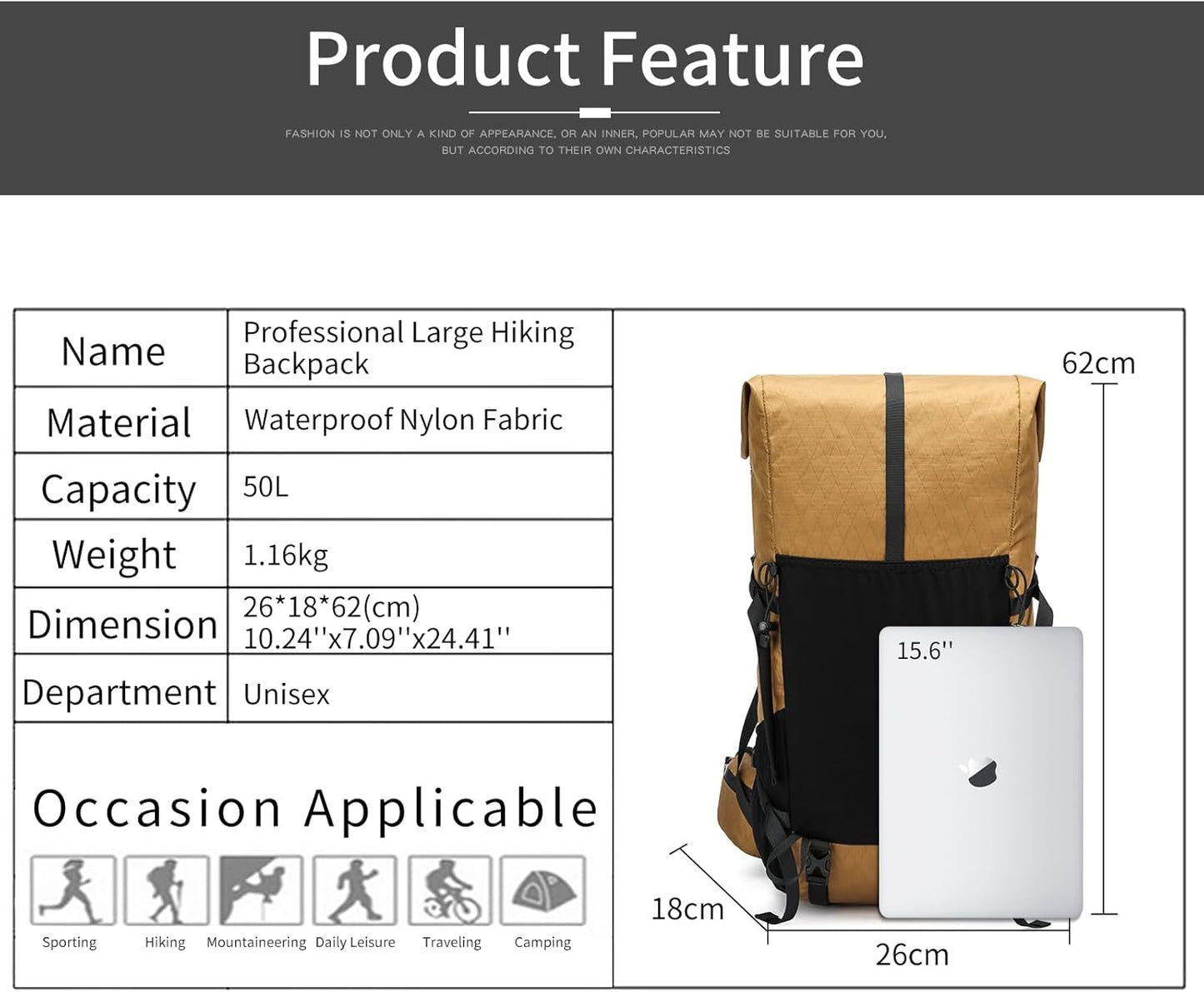 Hiking Backpack,30L +10L Extra Large Capacity Hiking Bag,Internal Frame Camping Backpack,Upgraded X-PAC Lightweight Sport Daypack Travel Backpacks Fit For Mountain Climbing Camping (Brown)
