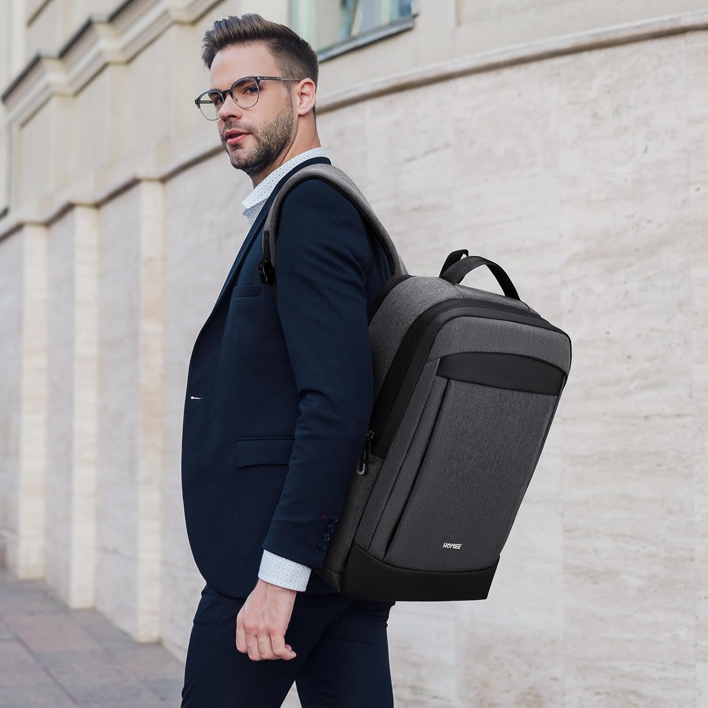 HOMIEE 30L Travel Laptop Backpack for Men Women, 15.6 Inch Expandable Backpack with USB Charging Port, Water Resistant Business Work College Bag, Grey