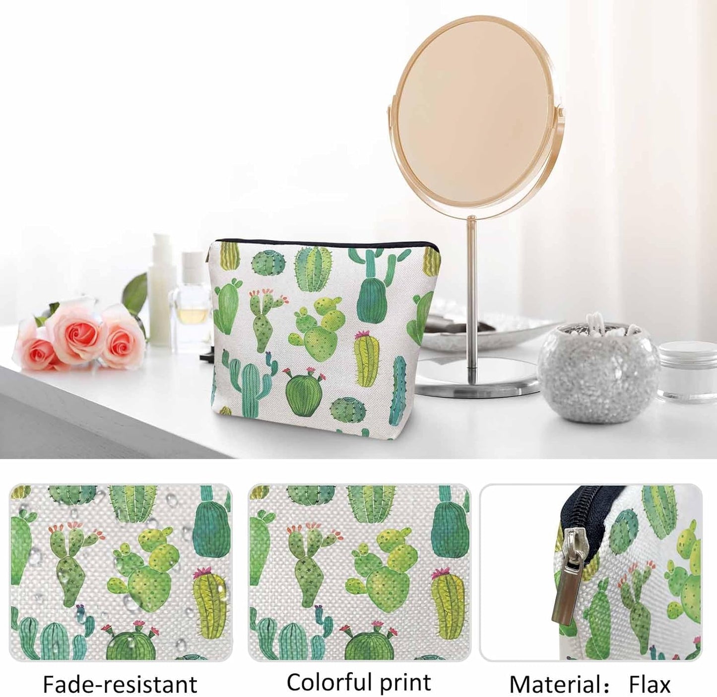 Cactus Makeup Bag For Women, Adorable Cosmetic Bag Makeup Bags, Tropical Succulent Cactus Cacti Green Zipper Bag Travel Bags Toiletry Organizers Pouch Bags Washing Bags For Gym Bathroom