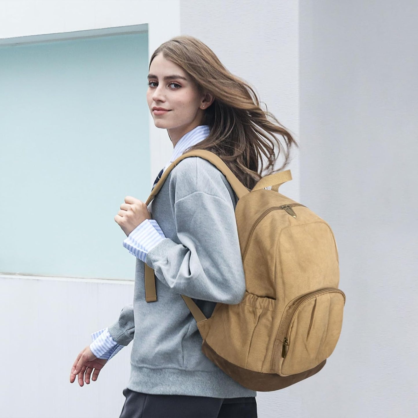 Canvas Backpack for Women Men Lightweight Bookbag for College Aesthetic Backpack for Travel Casual Daypack