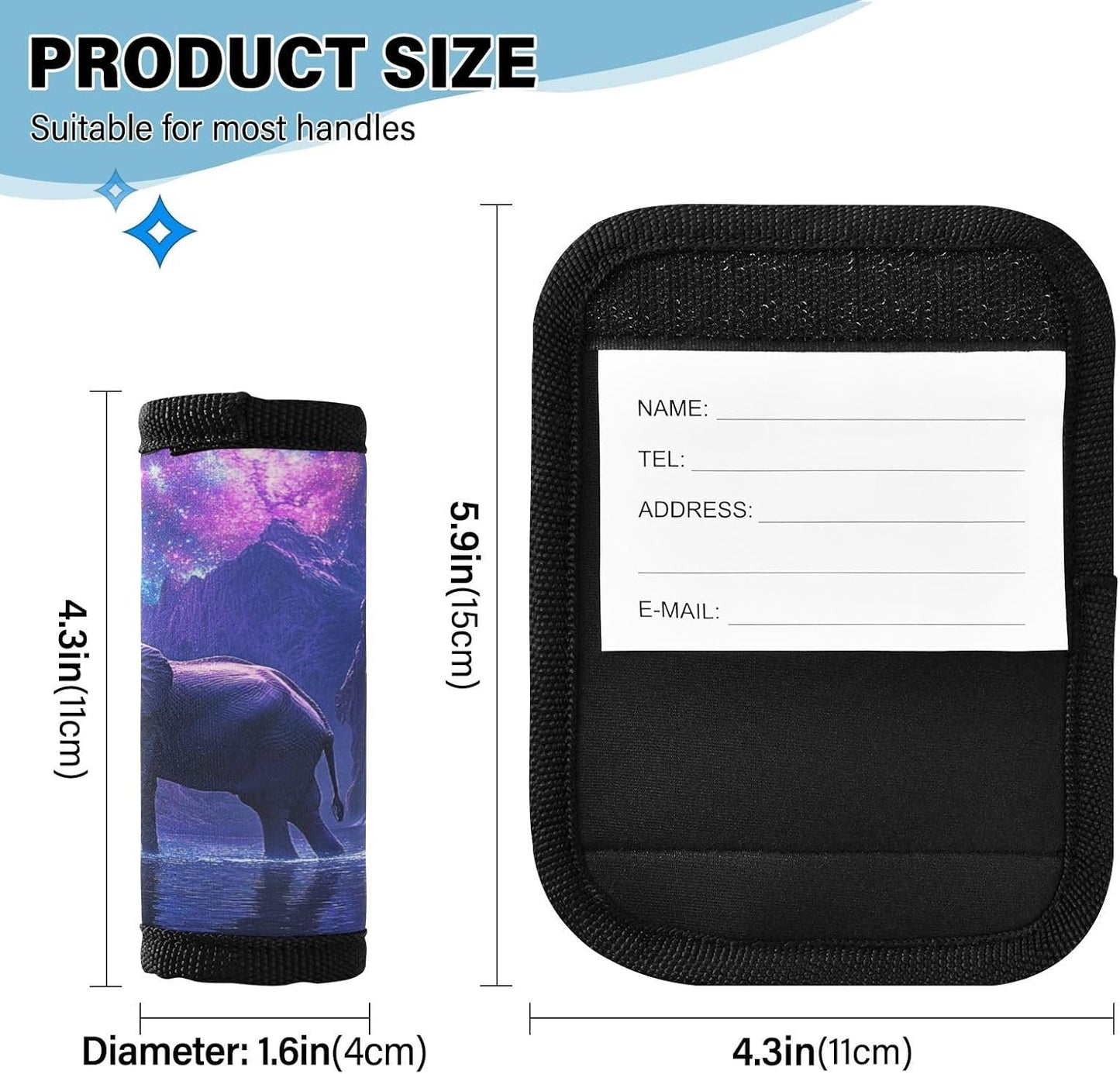 Elephant Canyons Starry Pueple 2 Pack Luggage Handle Wraps Covers for Suitcase Identifiers Bag Tags Travel Accessories