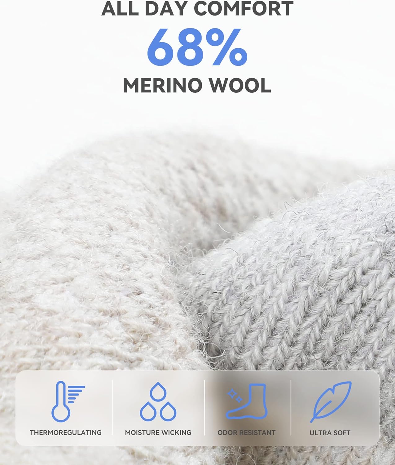 2 Pack Merino Wool Hiking Socks, Made in USA, Moisture Wicking Cushion Socks for Men & Women