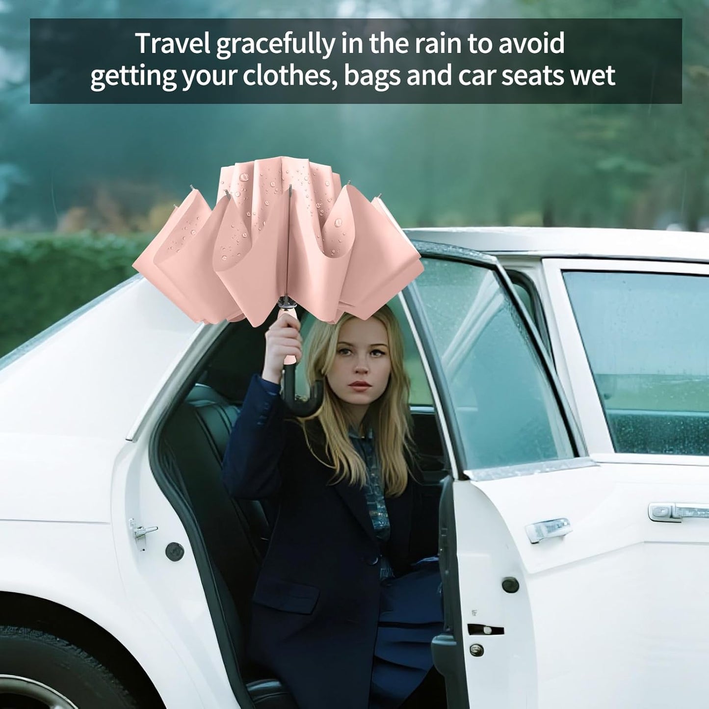 Windproof Inverted Umbrella for Travel, Comapct &Light, Easy Folding&Anti-rebound Rods, Automatic Reverse Umbrellas for Rain, Commute, Daily Use